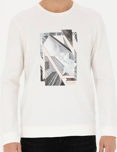 Ekru 2 İplik Regular Fit Bisiklet Yaka Sweatshirt