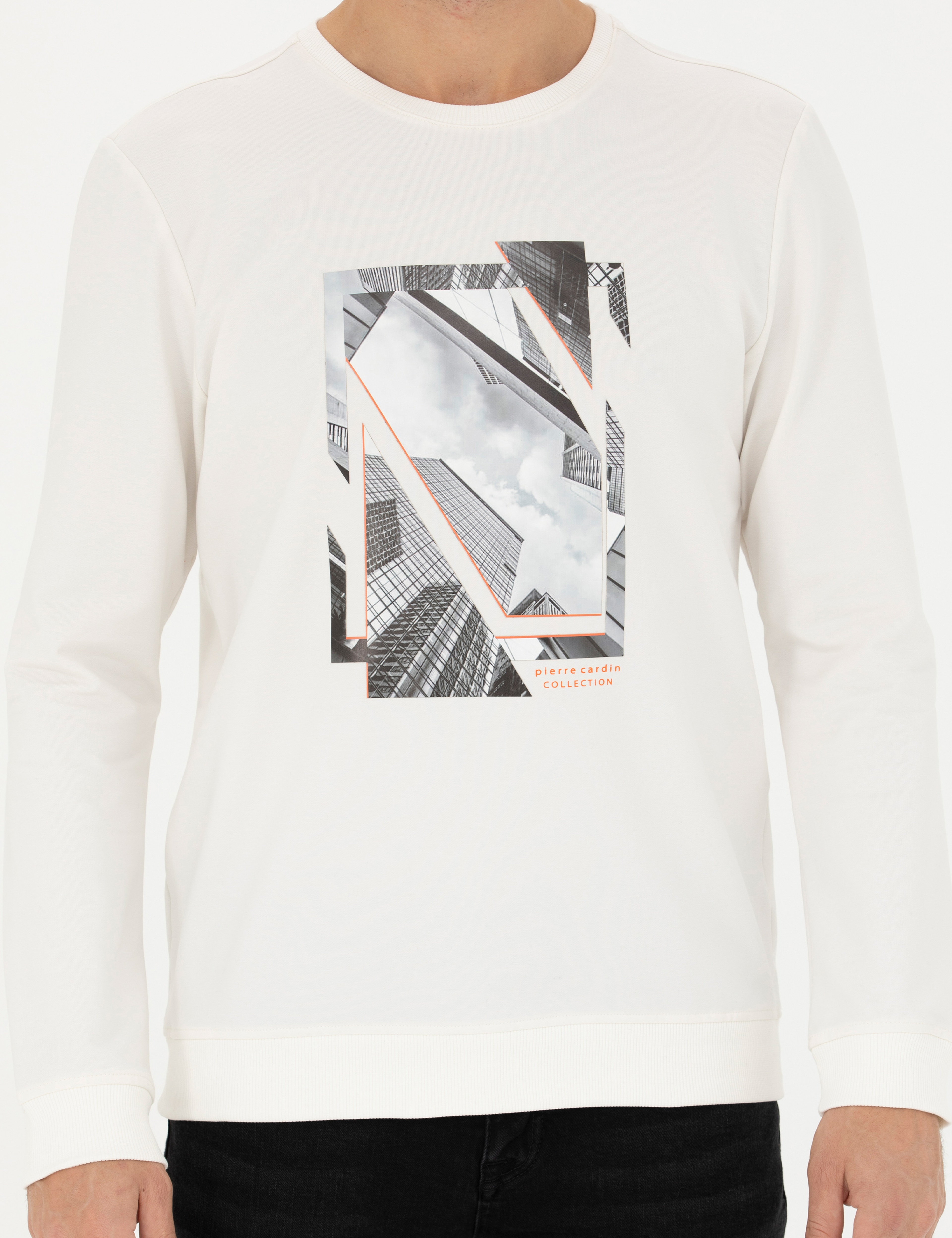 Ekru 2 İplik Regular Fit Bisiklet Yaka Sweatshirt