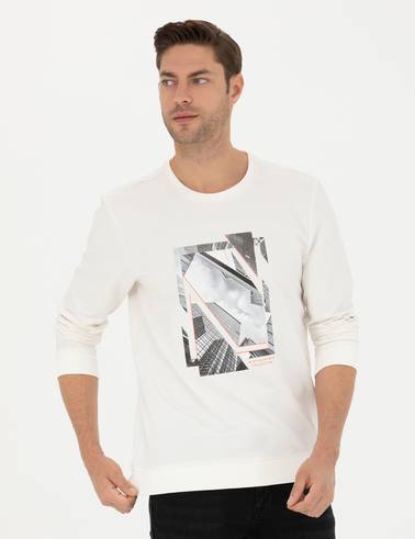 Ekru 2 İplik Regular Fit Bisiklet Yaka Sweatshirt