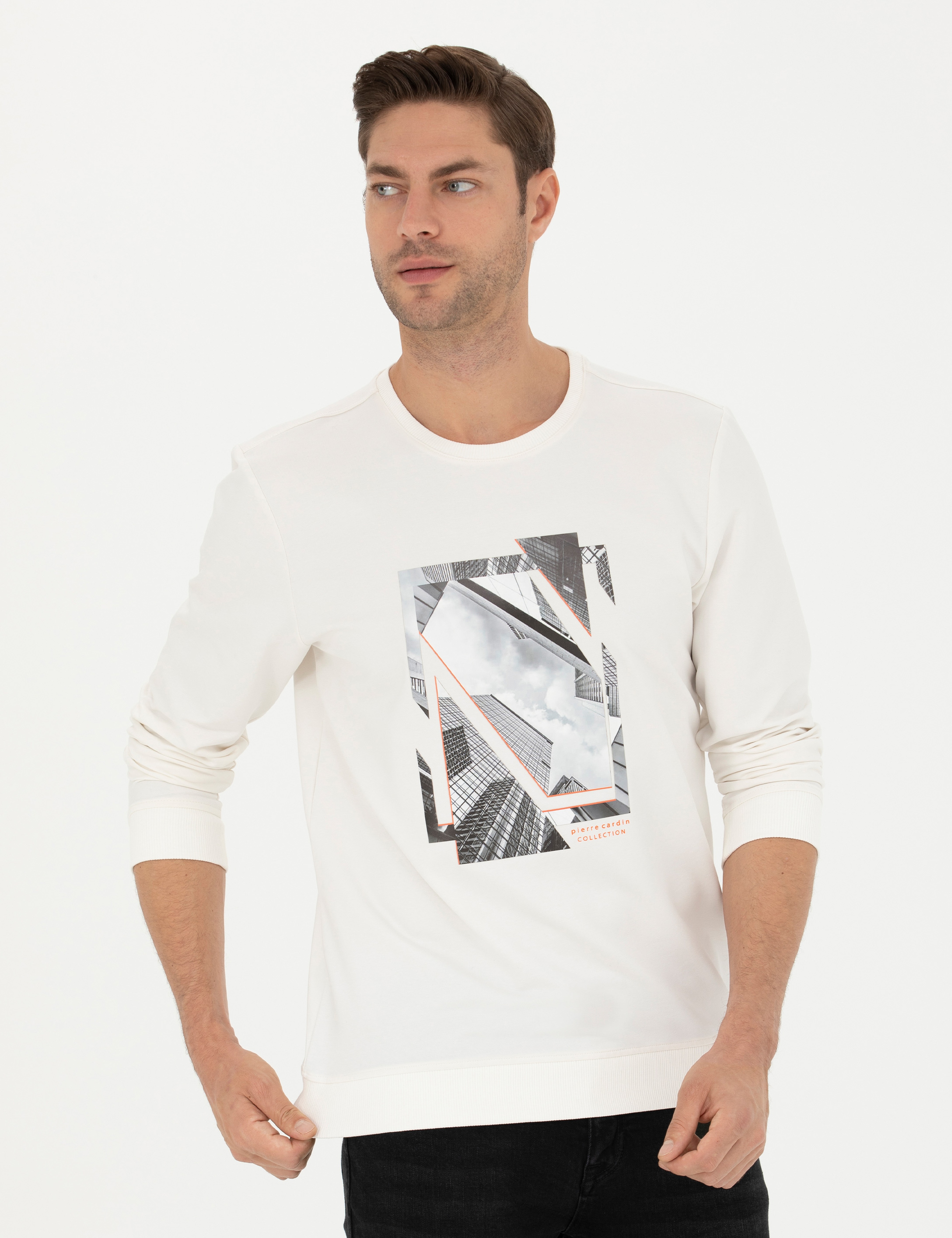 Ekru 2 İplik Regular Fit Bisiklet Yaka Sweatshirt - Image 3