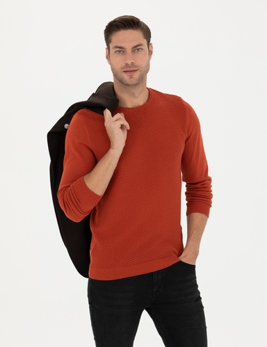 Kiremit Slim Fit Bisiklet Yaka Triko Kazak