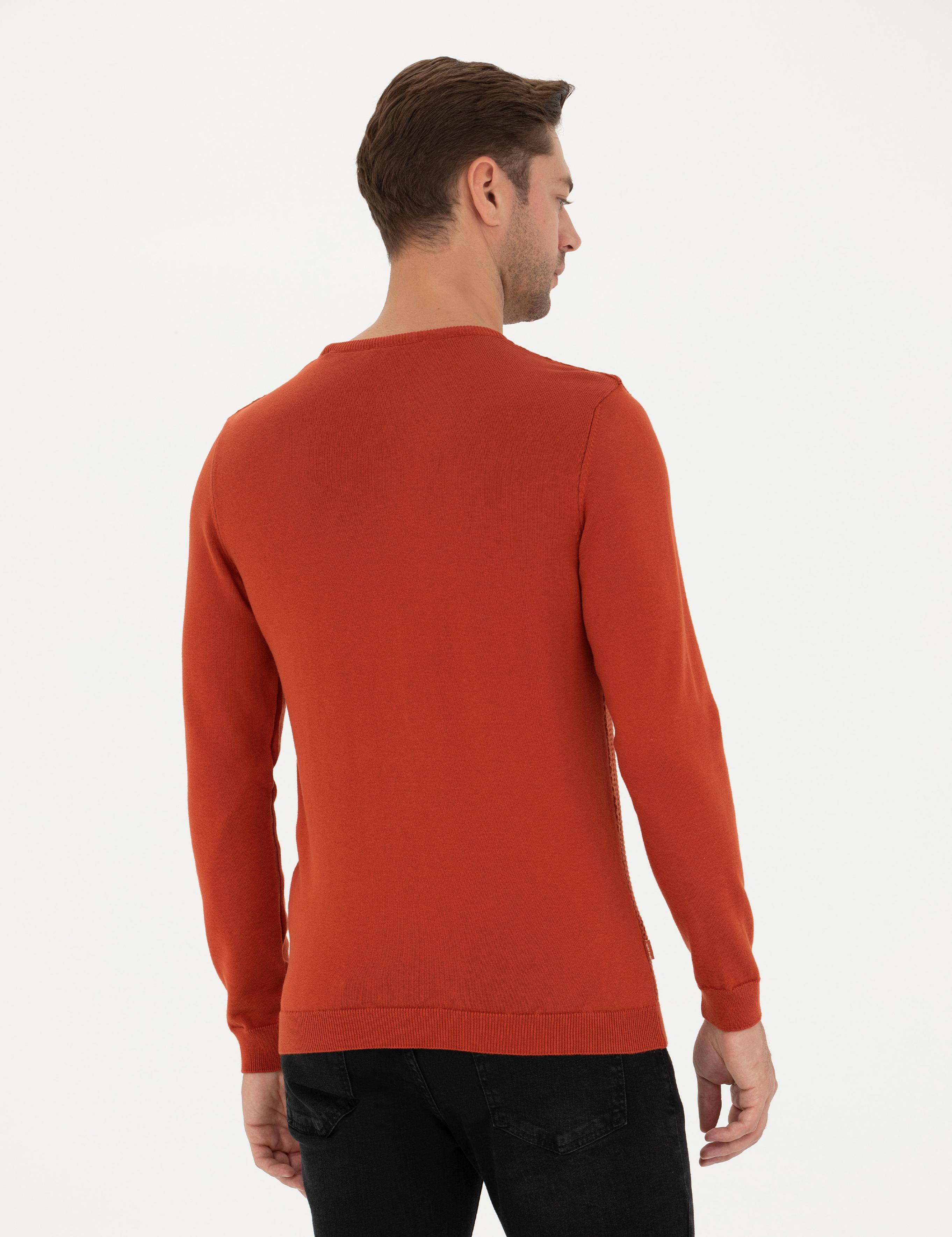 Kiremit Slim Fit Bisiklet Yaka Triko Kazak