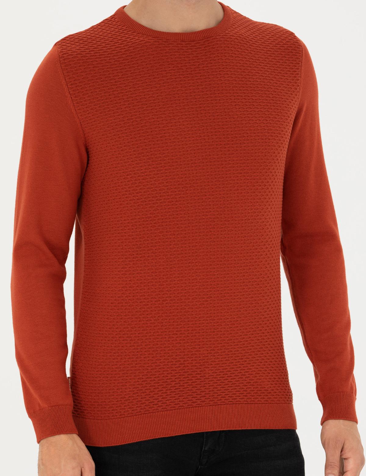 Kiremit Slim Fit Bisiklet Yaka Triko Kazak - 50281819019