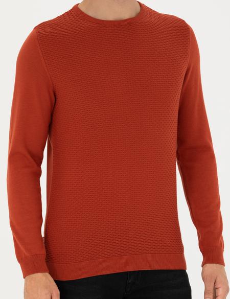 Kiremit Slim Fit Bisiklet Yaka Triko Kazak - 50281819019