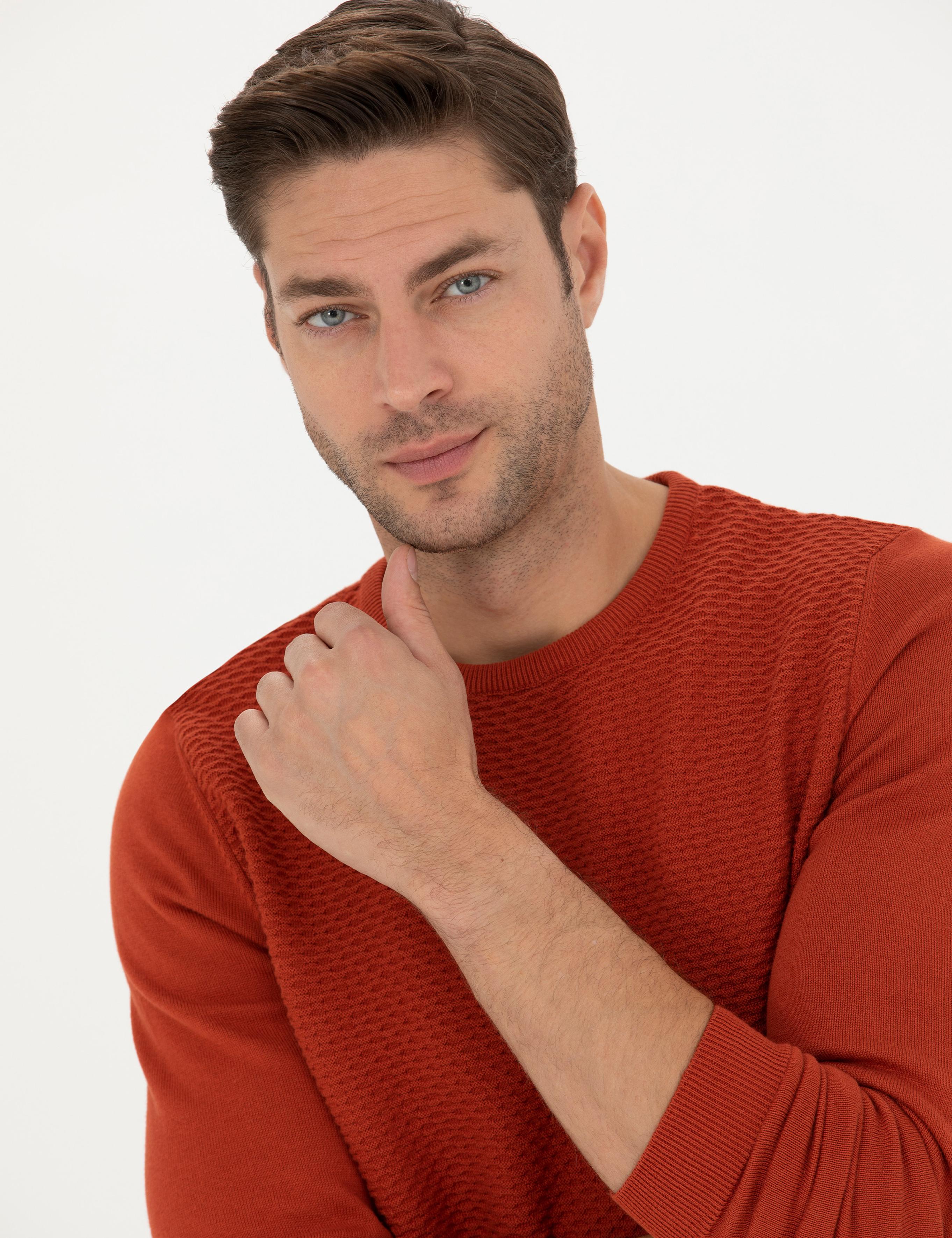 Kiremit Slim Fit Bisiklet Yaka Triko Kazak