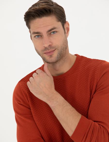 Kiremit Slim Fit Bisiklet Yaka Triko Kazak - 50281819019