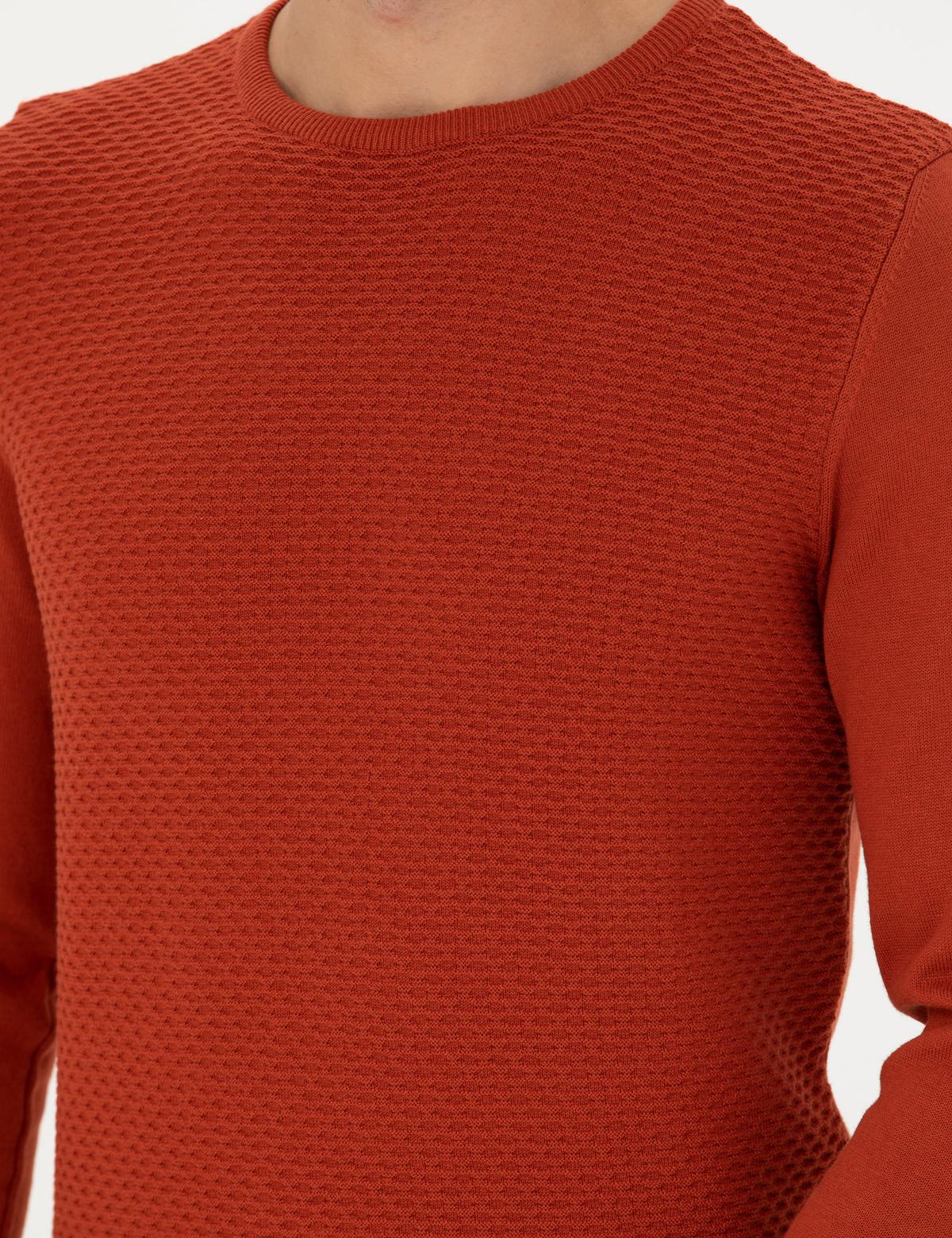 Kiremit Slim Fit Bisiklet Yaka Triko Kazak - 50281819019