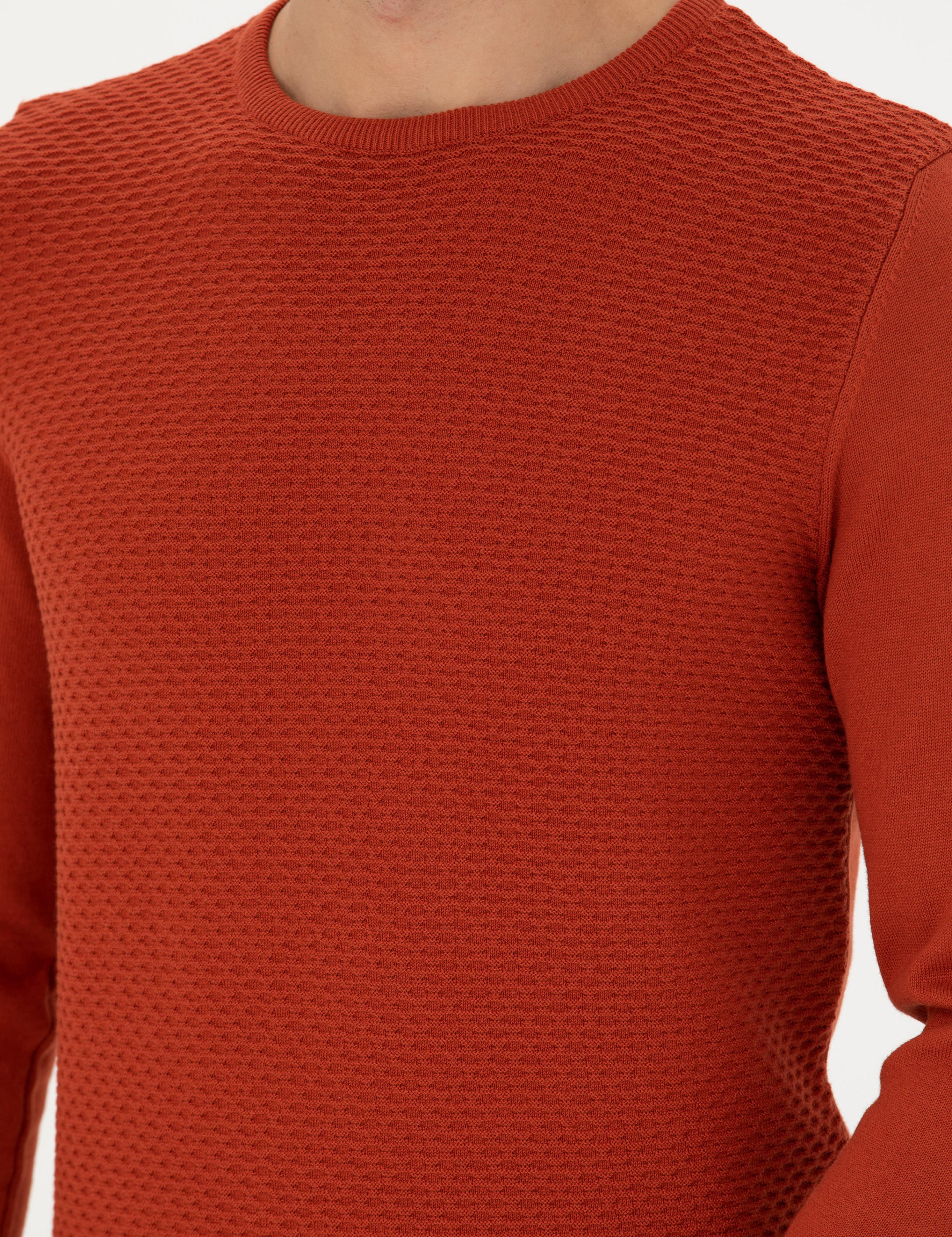 Kiremit Slim Fit Bisiklet Yaka Triko Kazak