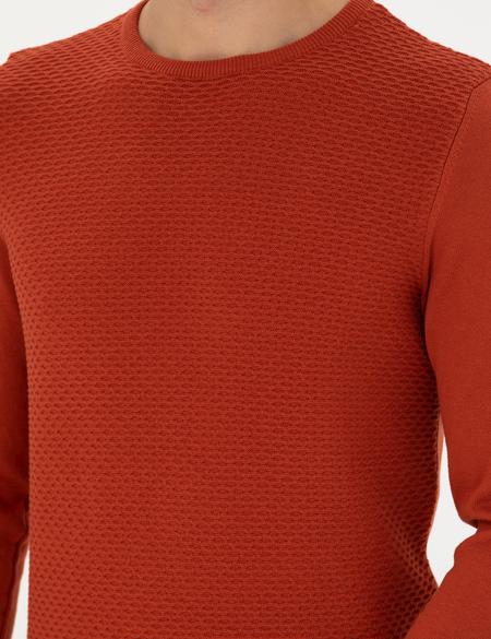 Kiremit Slim Fit Bisiklet Yaka Triko Kazak - 50281819019