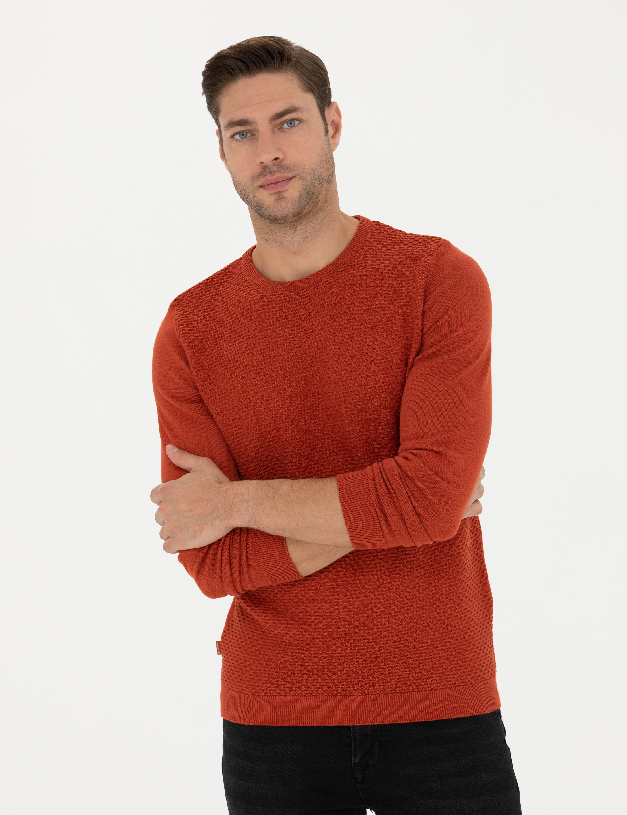 Pierre Cardin Kiremit Slim Fit Bisiklet Yaka Triko Kazak görsel 3