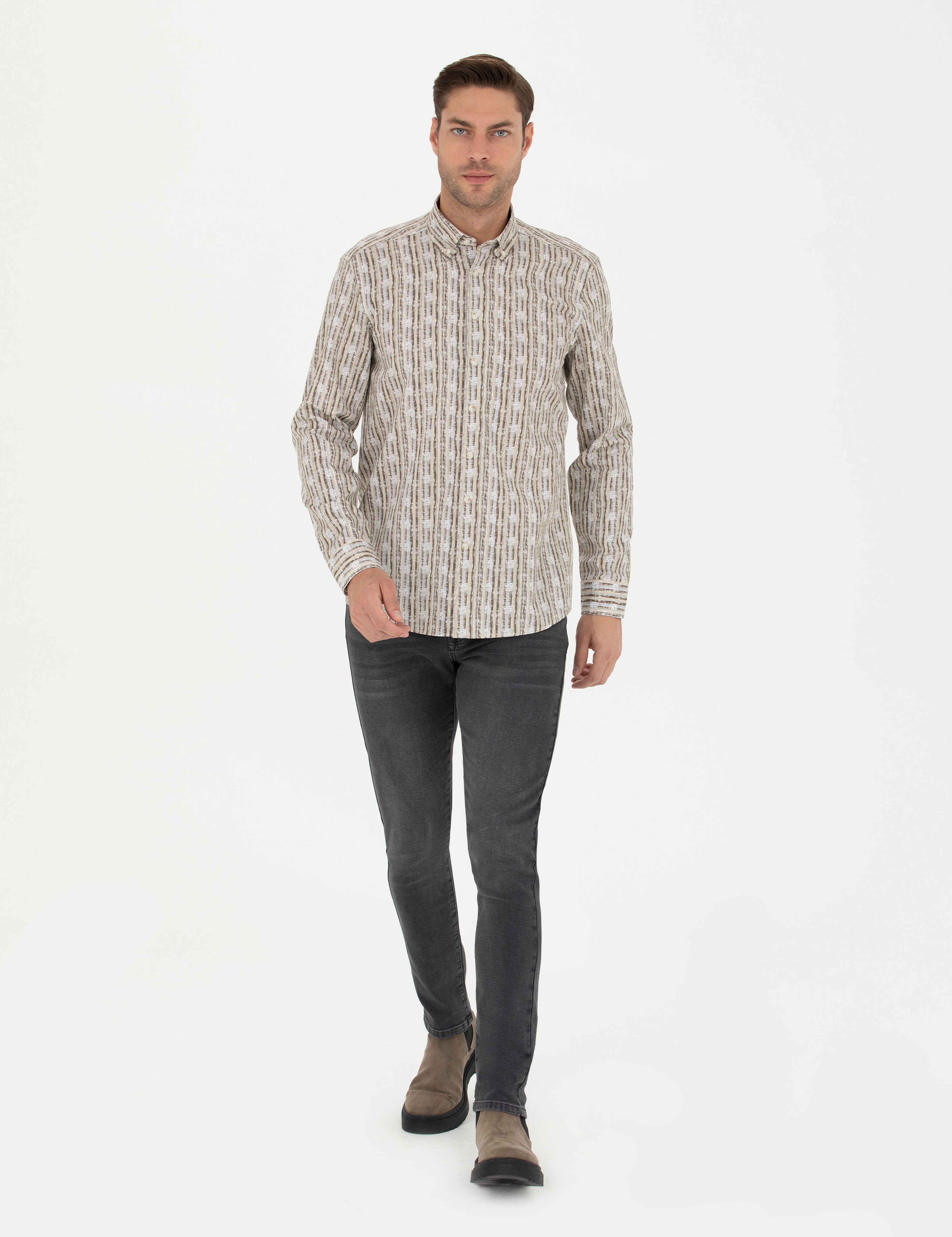 Haki Regular Fit Uzun Kollu Gömlek - Image 4