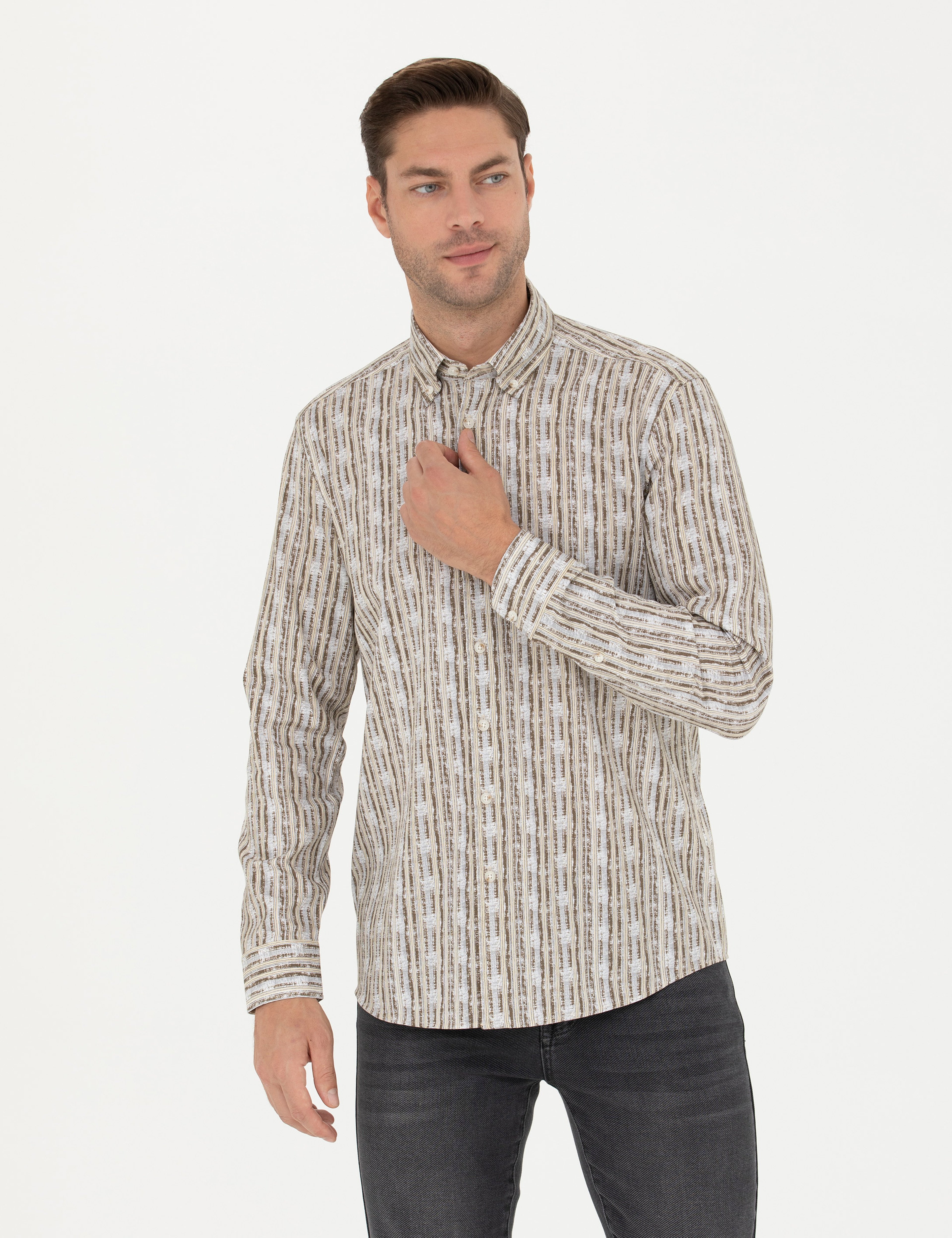 Haki Regular Fit Uzun Kollu Gömlek - Image 3