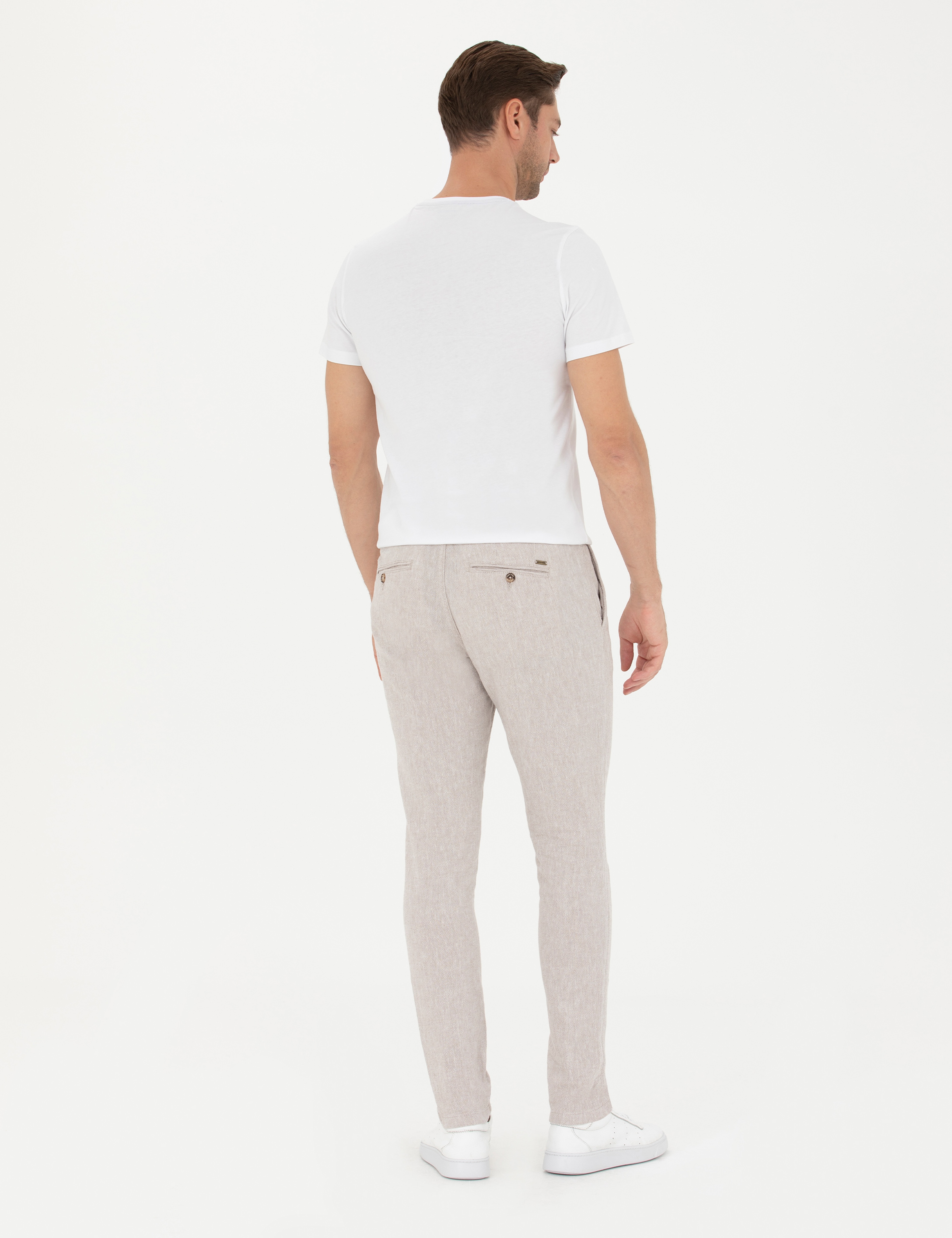 Koyu Bej Slim Fit Keten Karışımlı Kanvas Pantolon - Image 4
