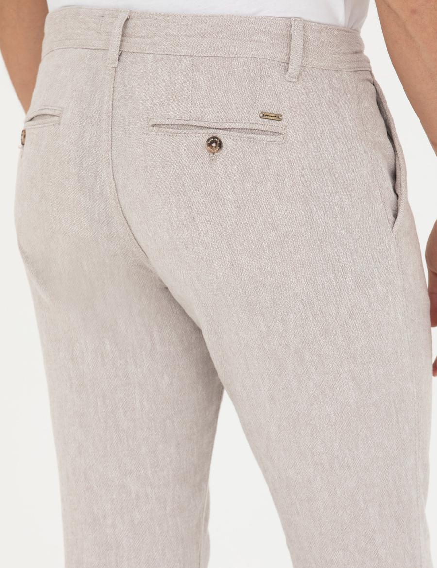Koyu Bej Slim Fit Keten Karışımlı Kanvas Pantolon