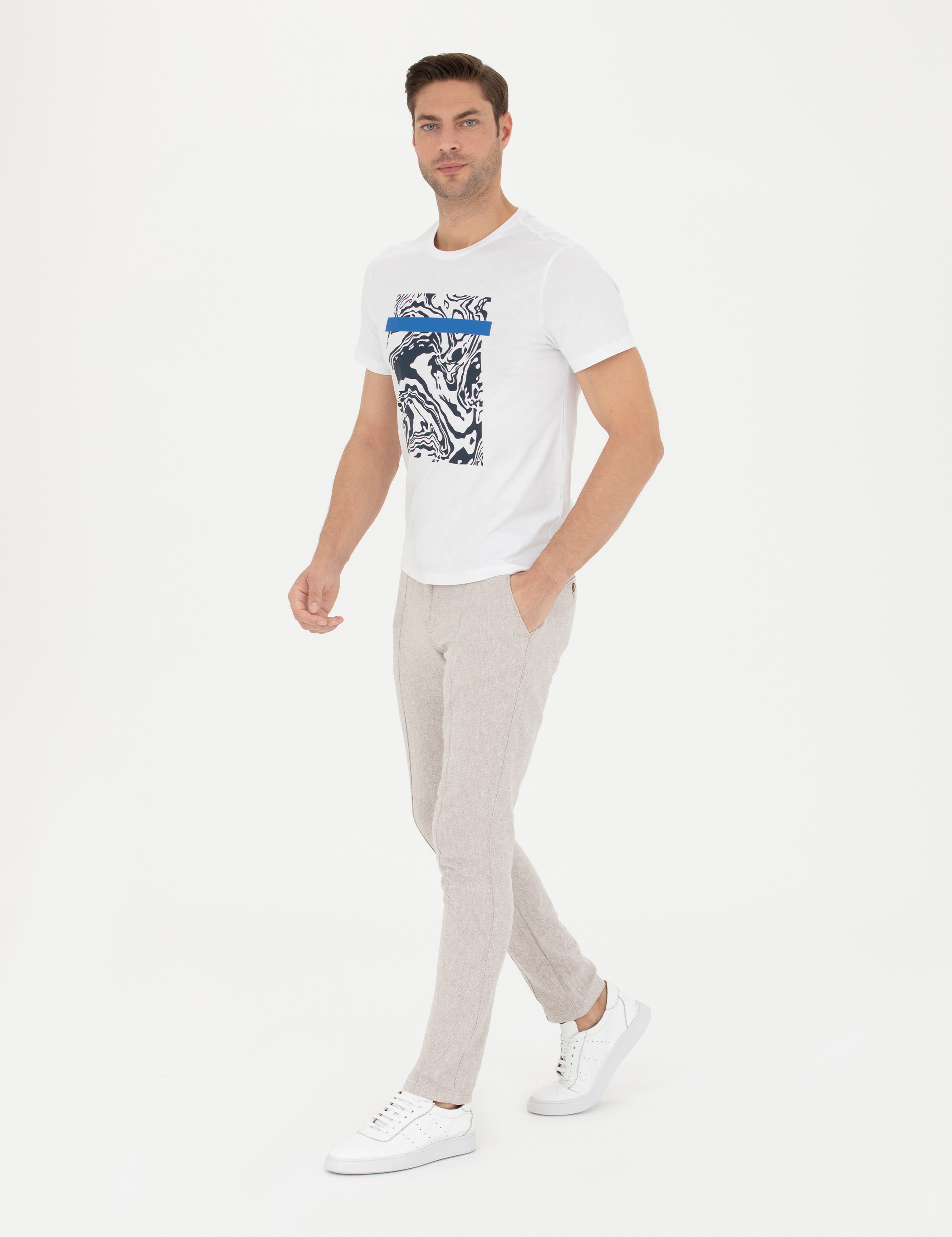 Koyu Bej Slim Fit Keten Karışımlı Kanvas Pantolon - Image 3