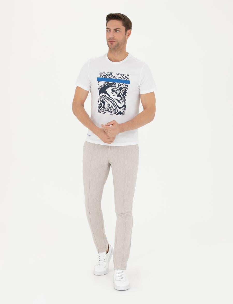 Koyu Bej Slim Fit Keten Karışımlı Kanvas Pantolon