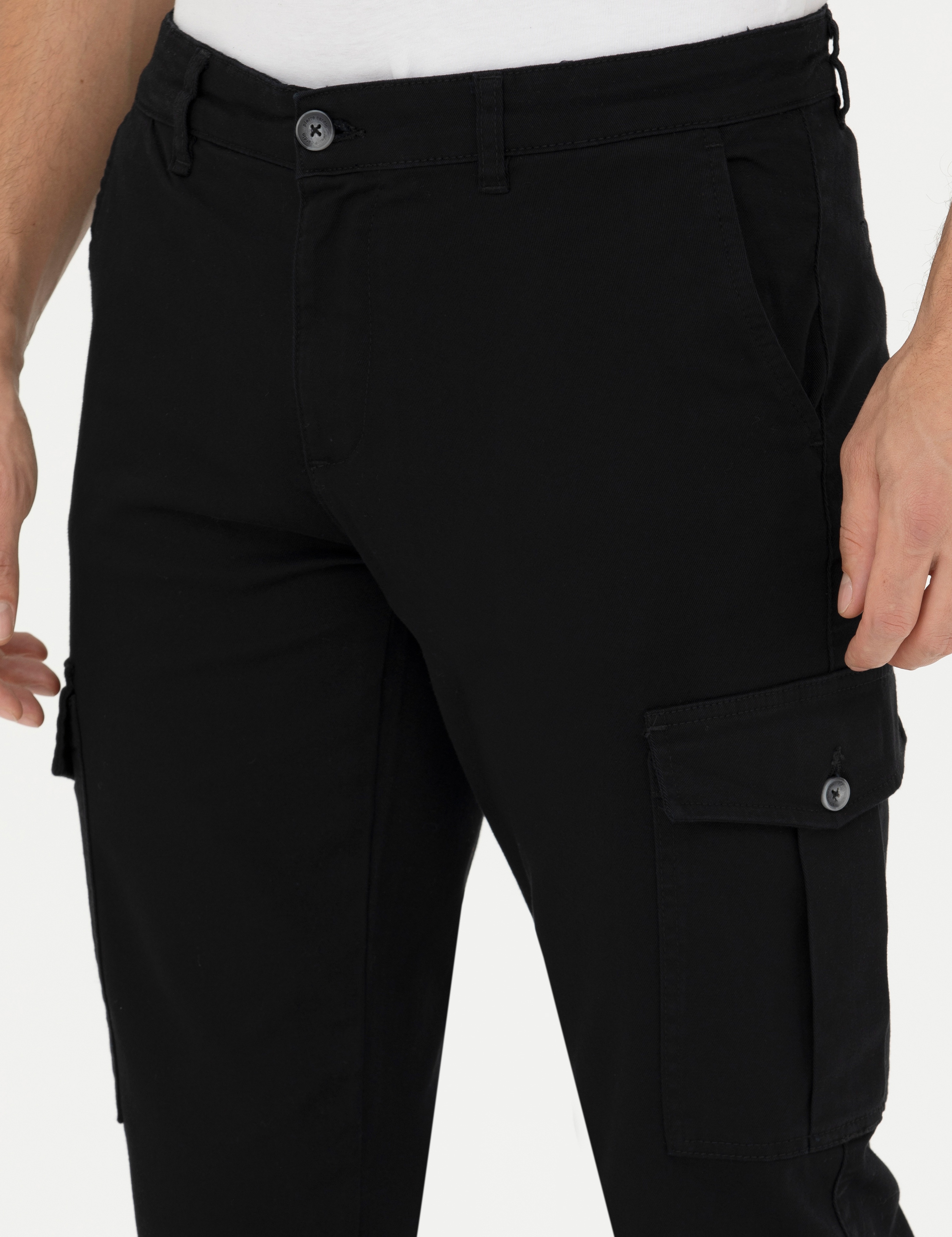Siyah Slim Fit Kargo Pantolon - Image 6