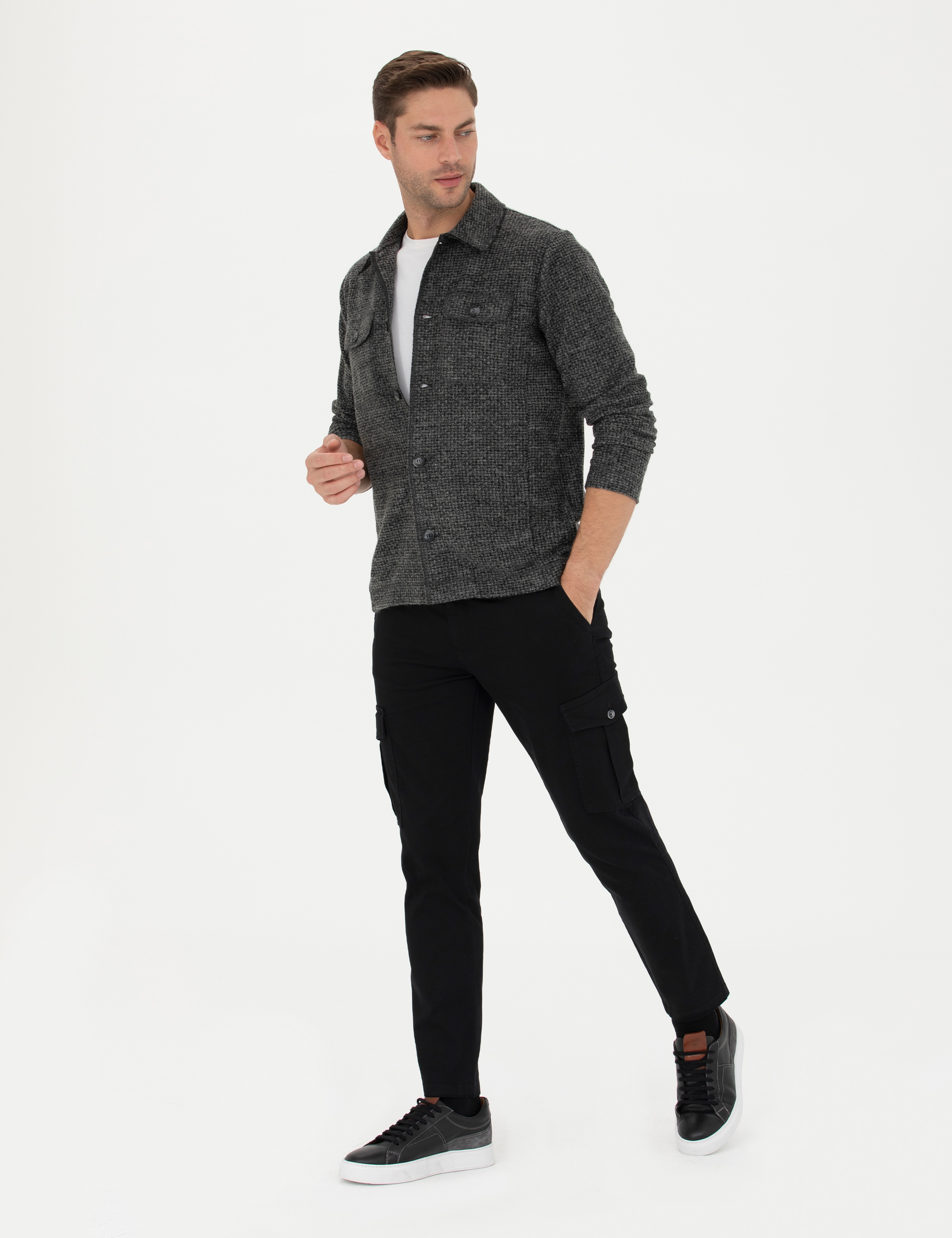 Siyah Slim Fit Kargo Pantolon