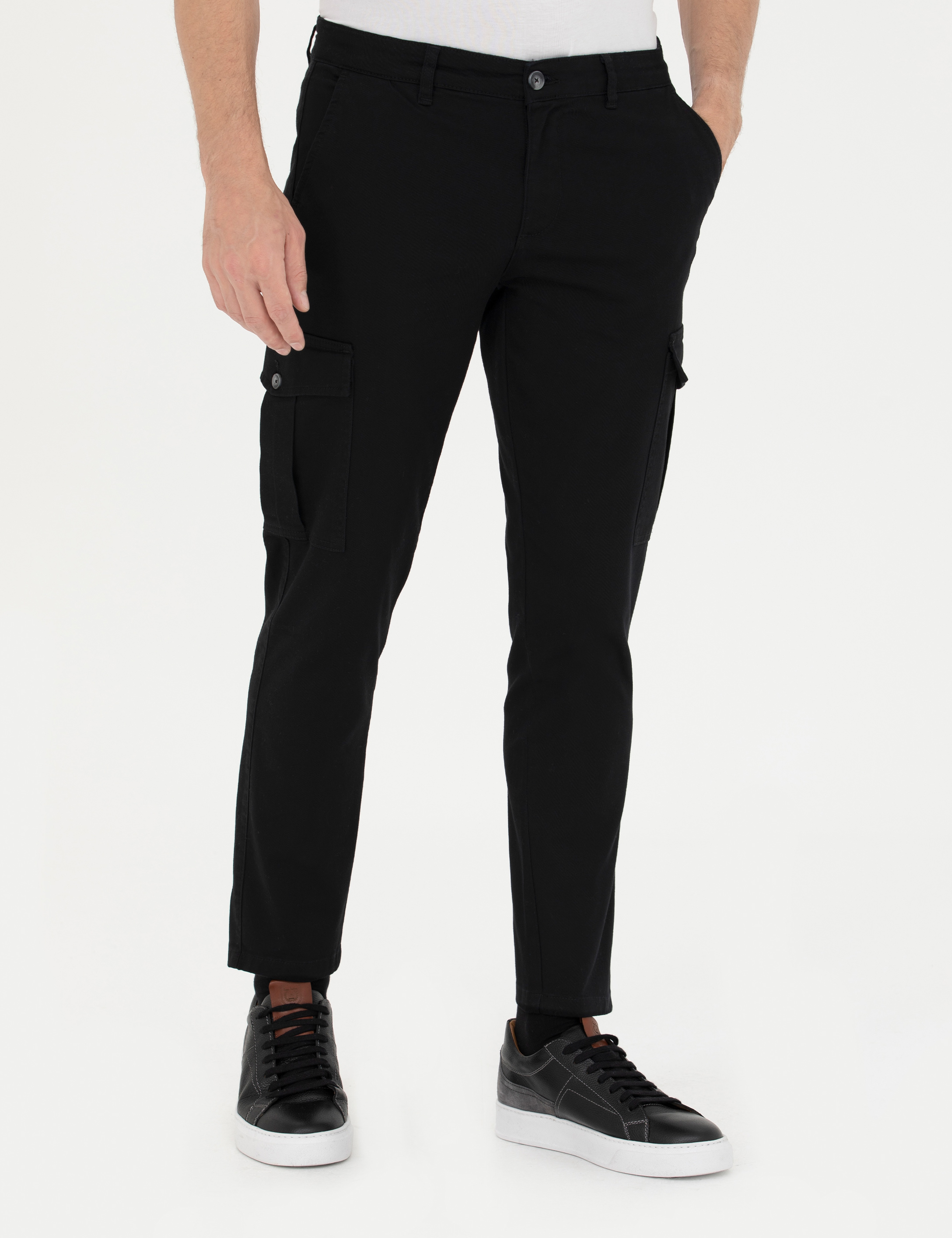 Siyah Slim Fit Kargo Pantolon