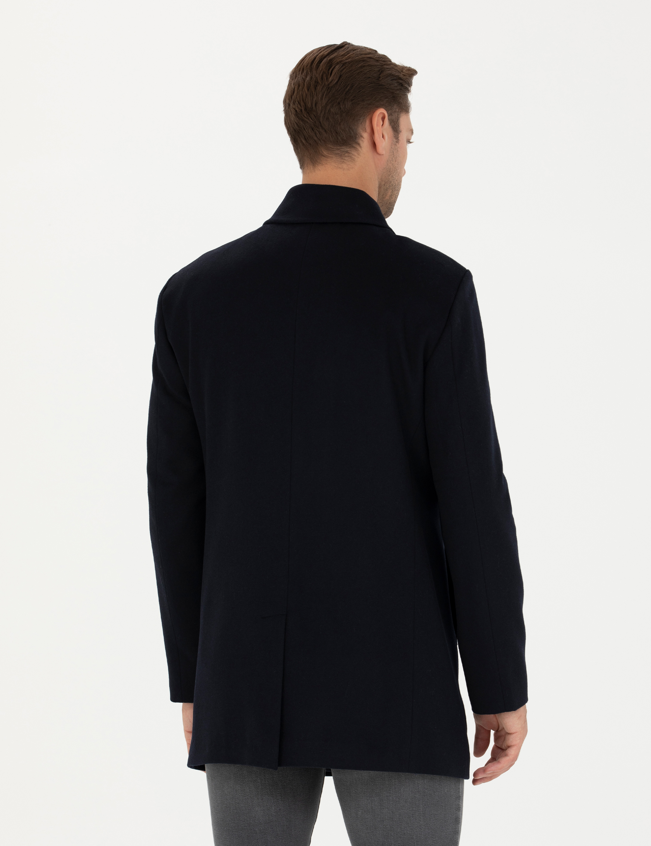 Pierre Cardin Lacivert Yün Karışımlı Slim Fit Kaşe Kaban görsel 5