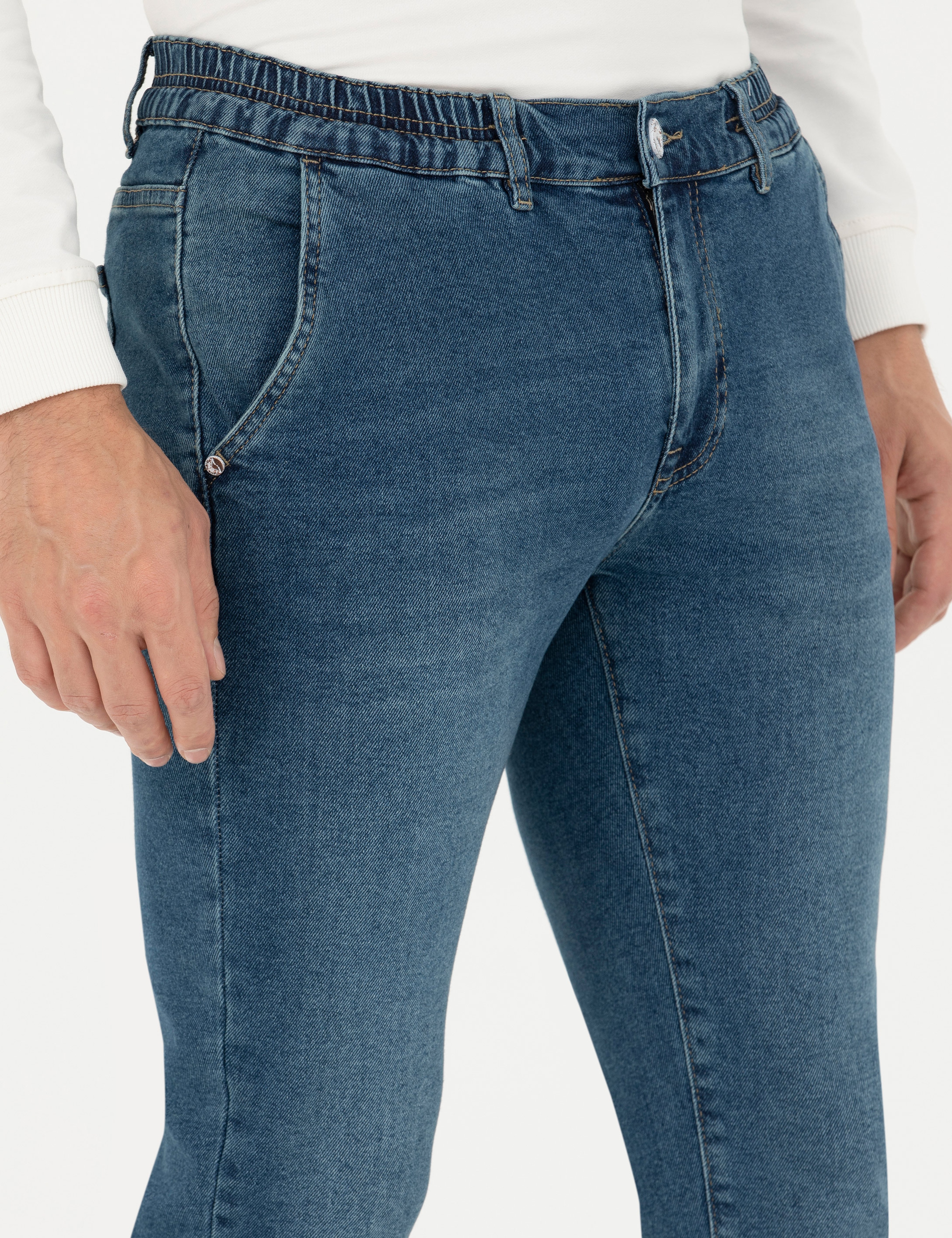 Mavi Slim Fit Beli Lastikli Jean Pantolon - Image 5