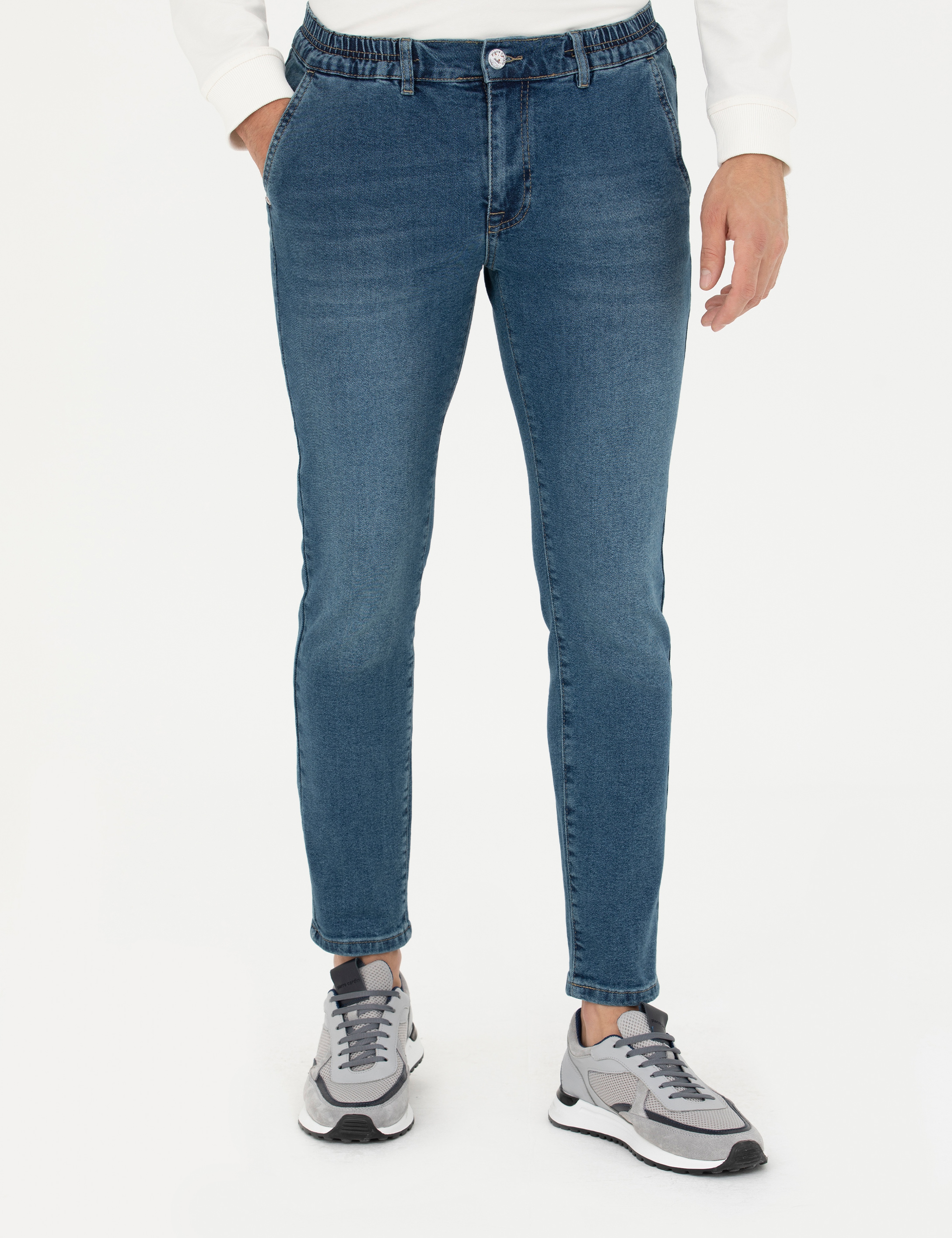 Mavi Slim Fit Beli Lastikli Jean Pantolon