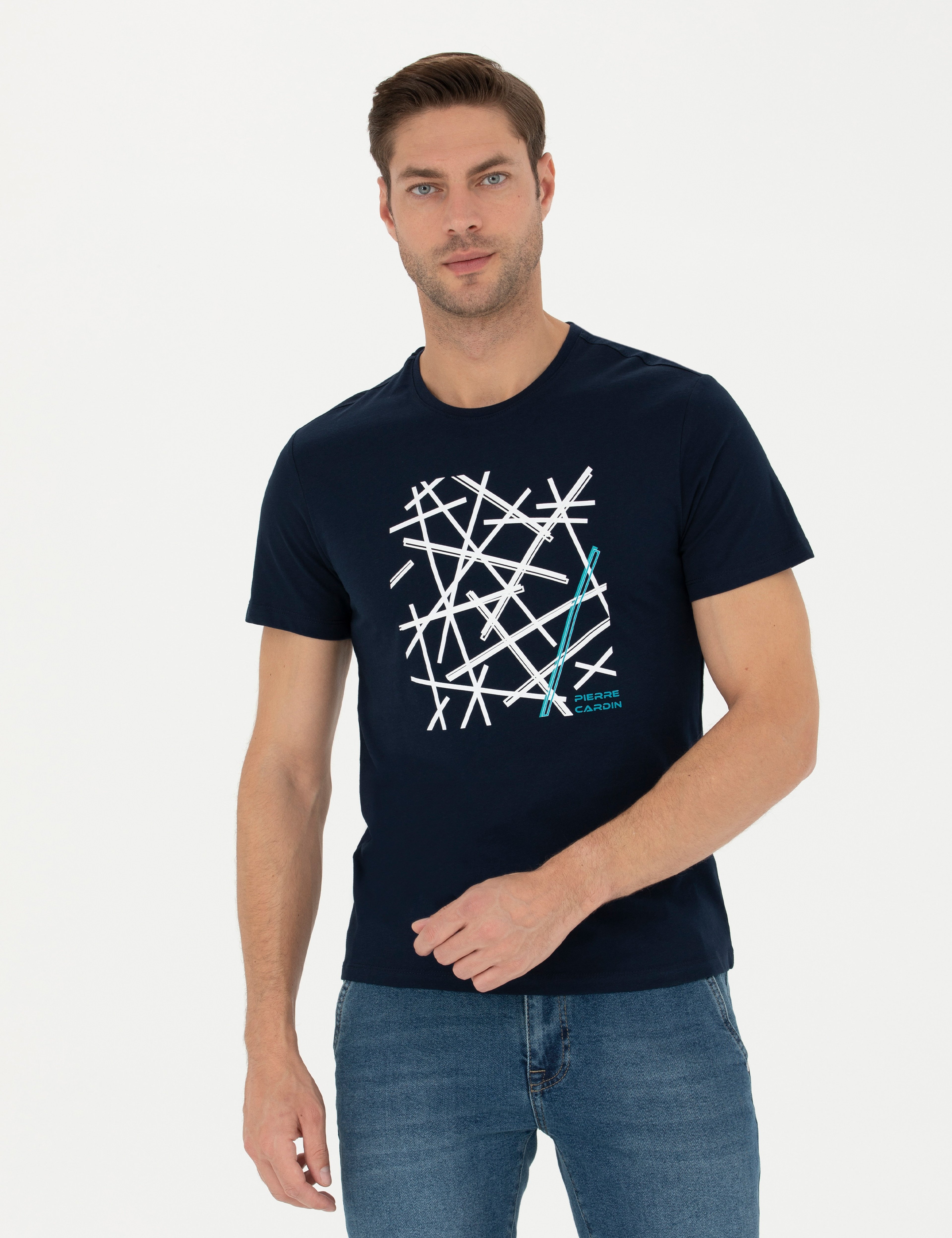 Lacivert Slim Fit %100 Pamuk Bisiklet Yaka Tişört - Image 1