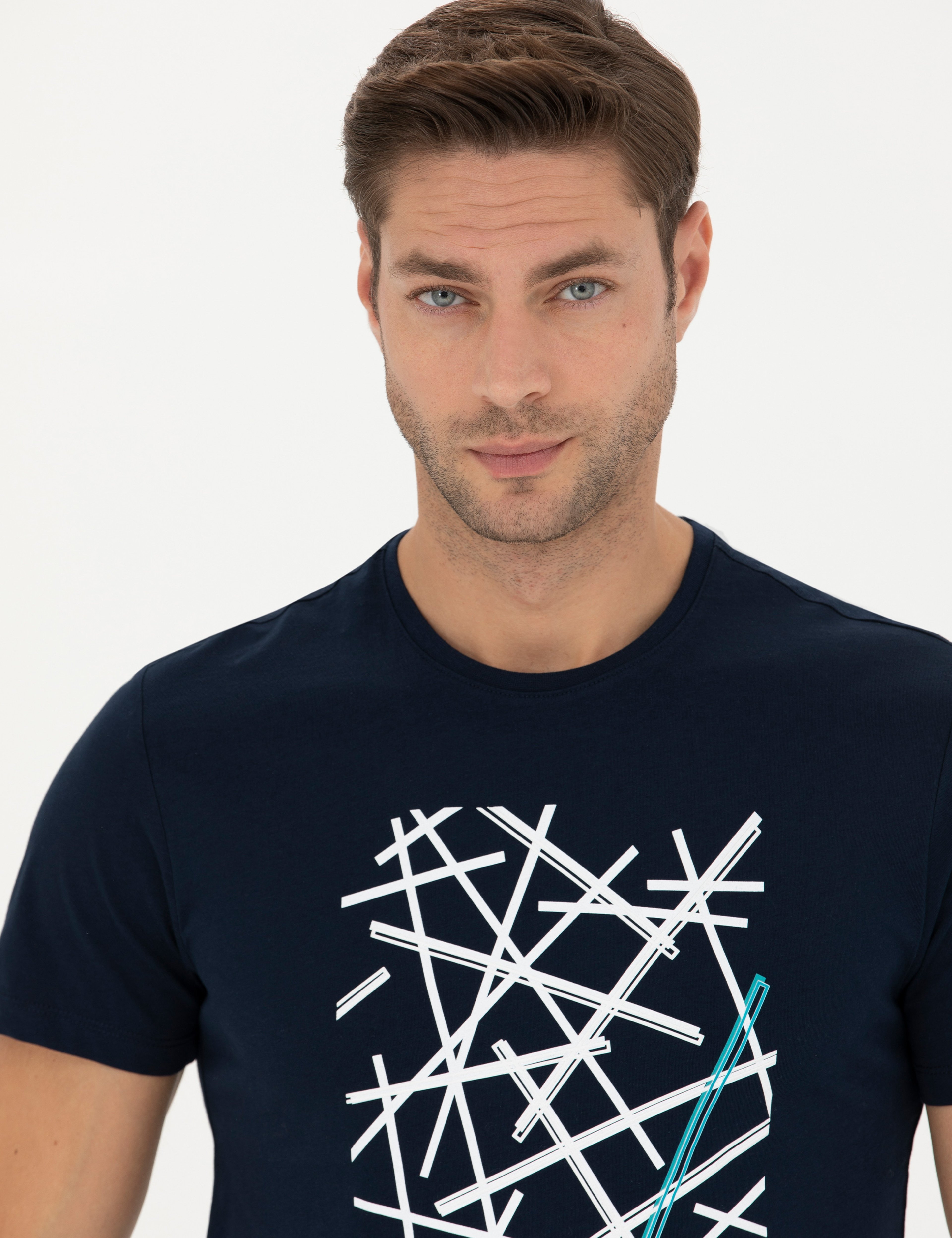 Lacivert Slim Fit %100 Pamuk Bisiklet Yaka Tişört