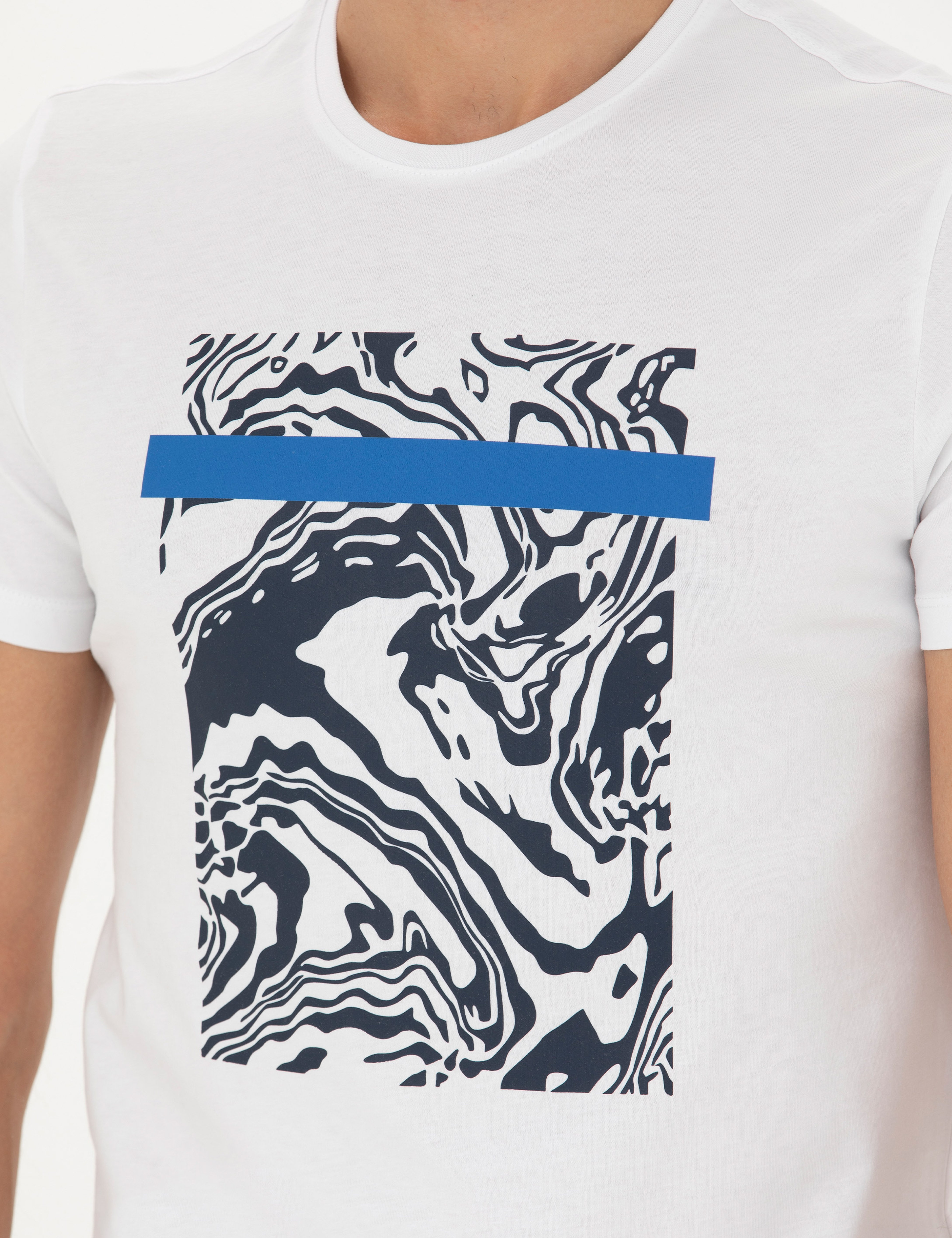 Beyaz Slim Fit %100 Pamuk Bisiklet Yaka Tişört - Image 7