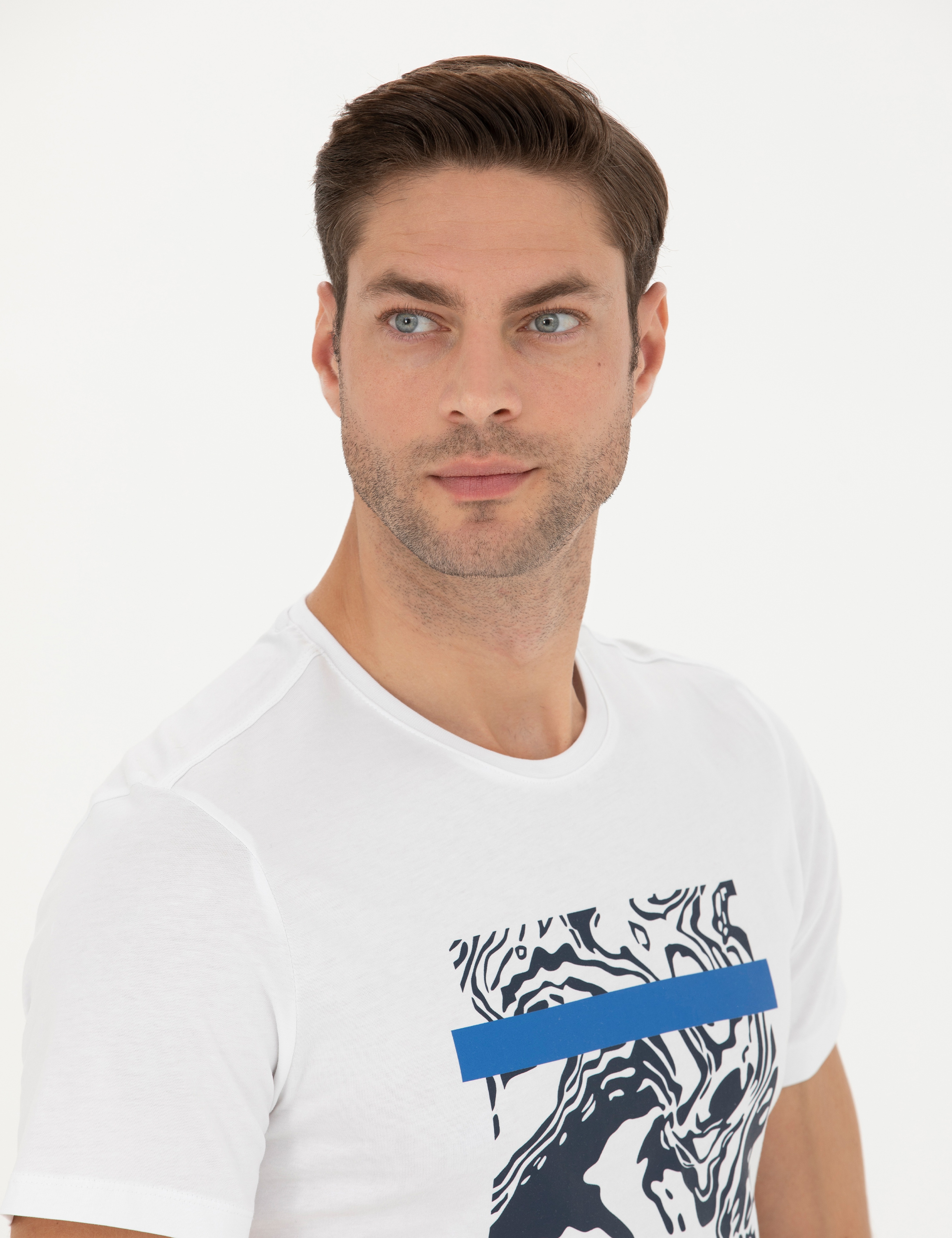 Beyaz Slim Fit %100 Pamuk Bisiklet Yaka Tişört - Image 2