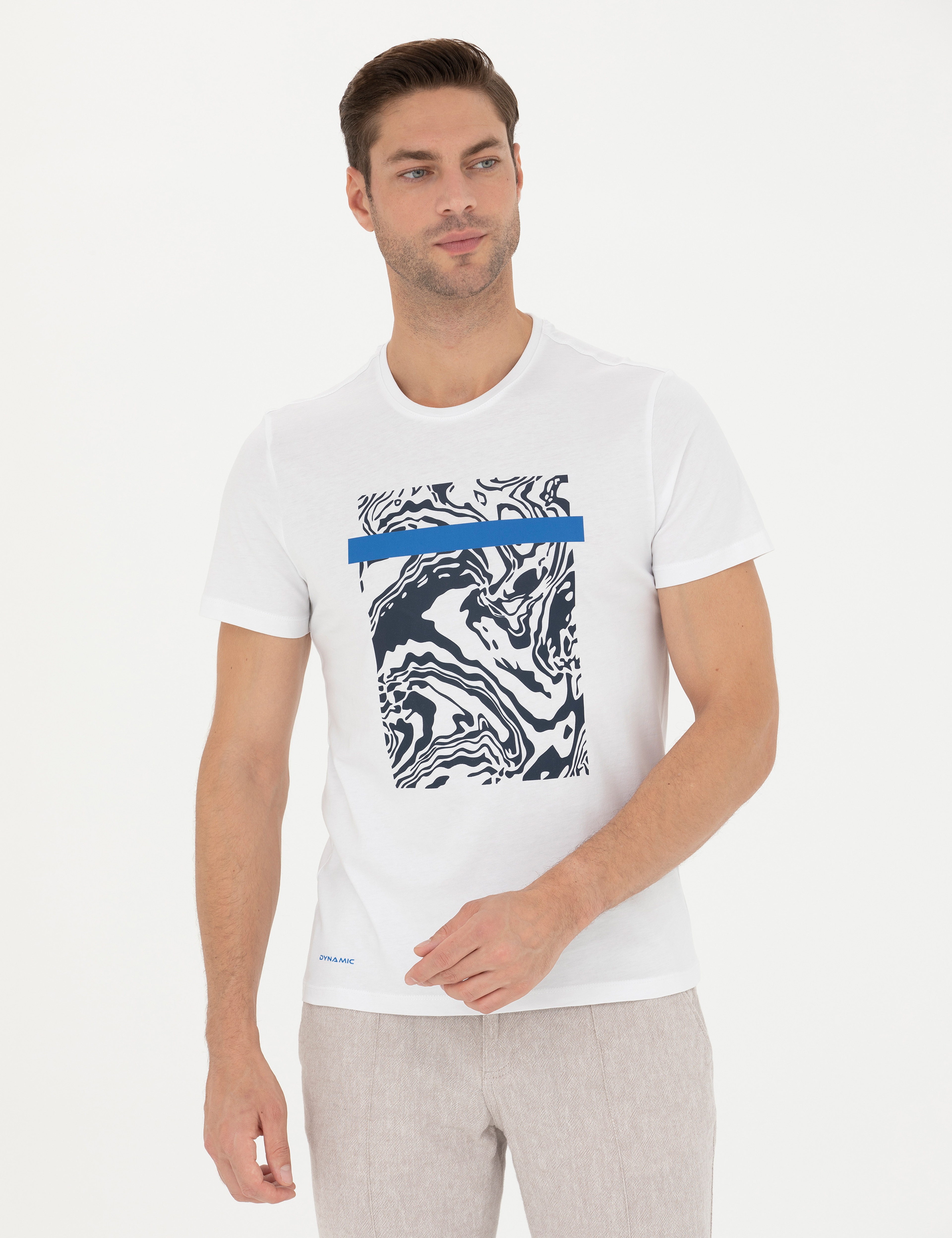 Beyaz Slim Fit %100 Pamuk Bisiklet Yaka Tişört