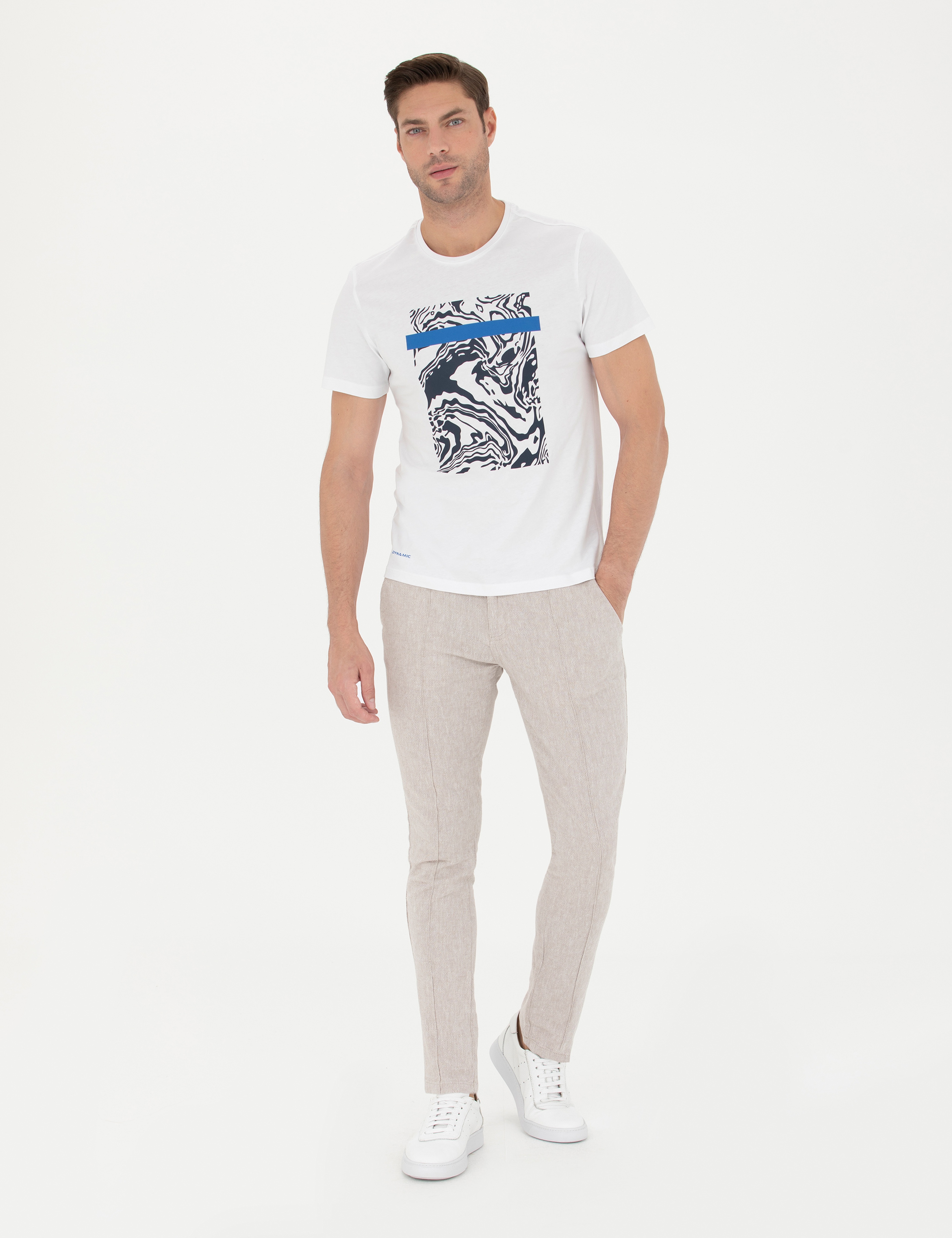 Beyaz Slim Fit %100 Pamuk Bisiklet Yaka Tişört - Image 4