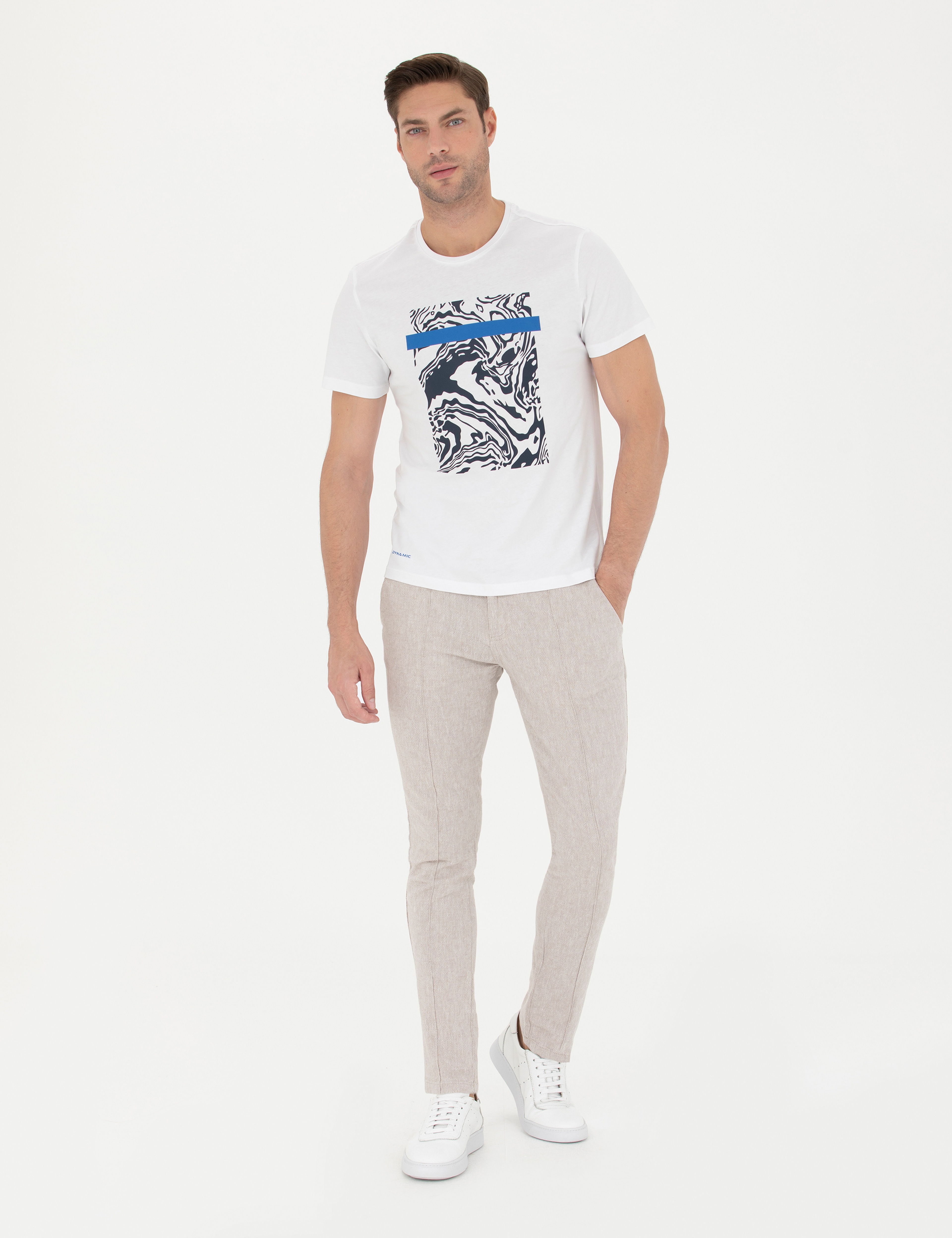 Beyaz Slim Fit %100 Pamuk Bisiklet Yaka Tişört