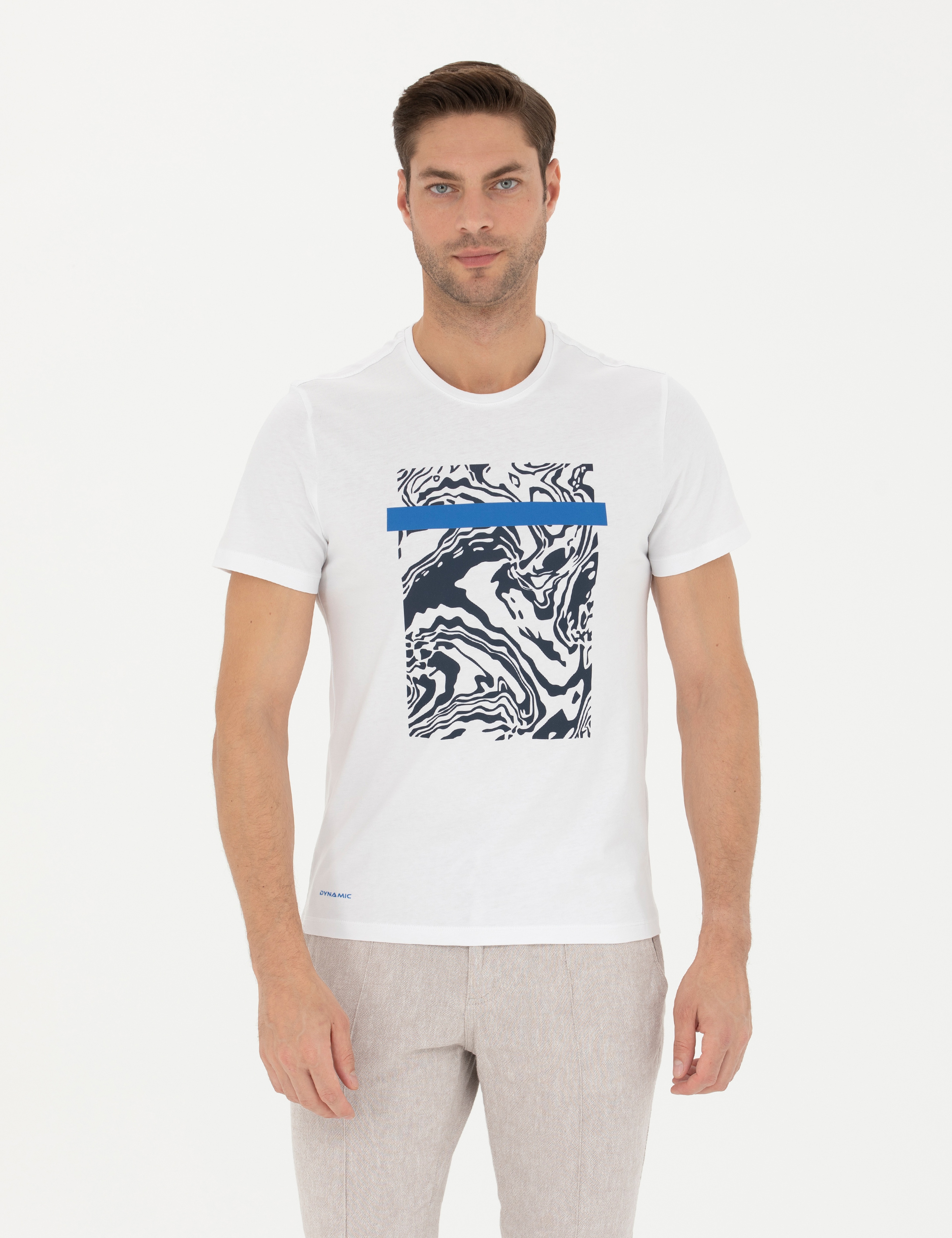 Beyaz Slim Fit %100 Pamuk Bisiklet Yaka Tişört - Image 1