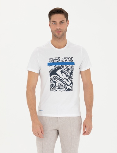 Beyaz Slim Fit %100 Pamuk Bisiklet Yaka Tişört