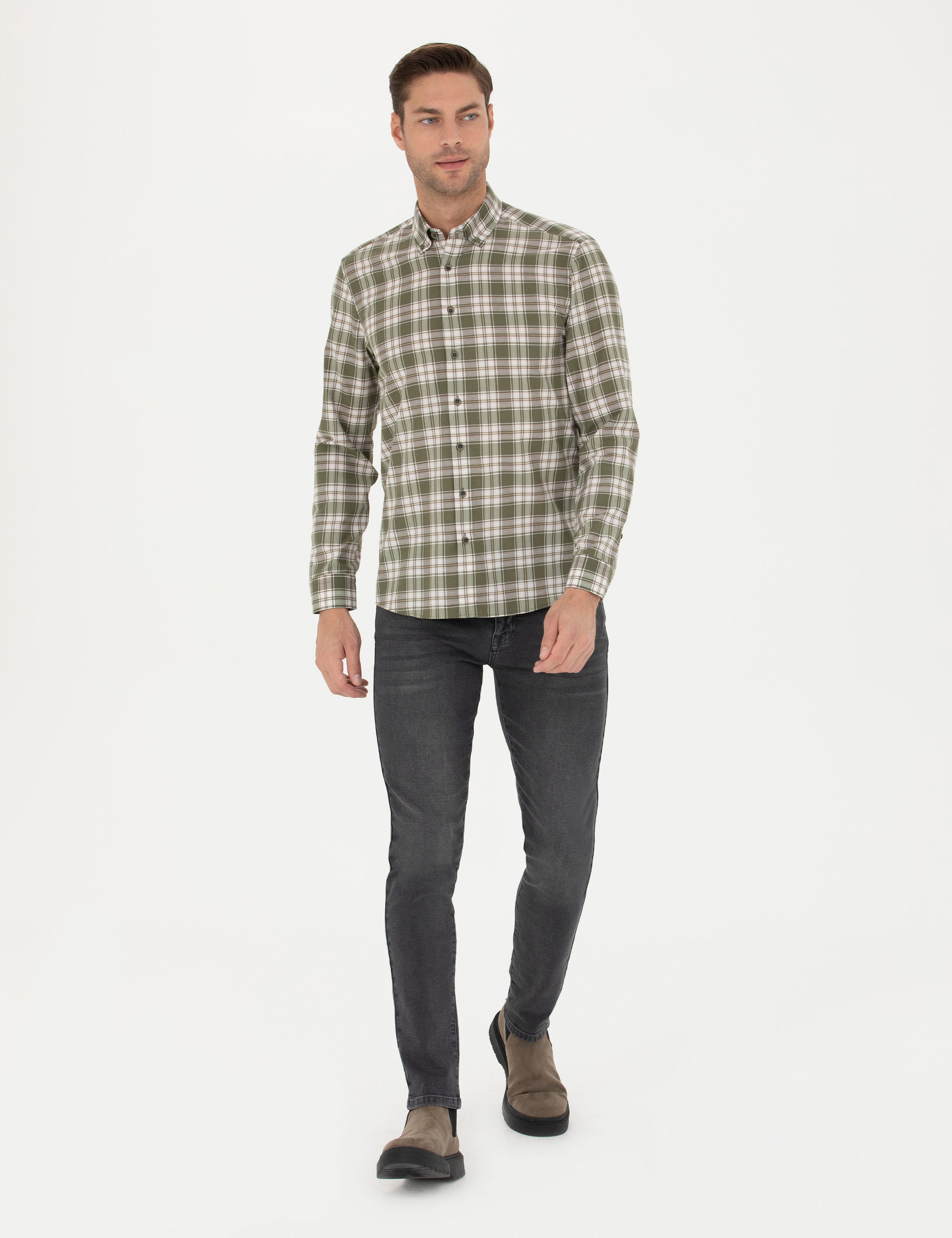 Haki Slim Fit Uzun Kollu Gömlek