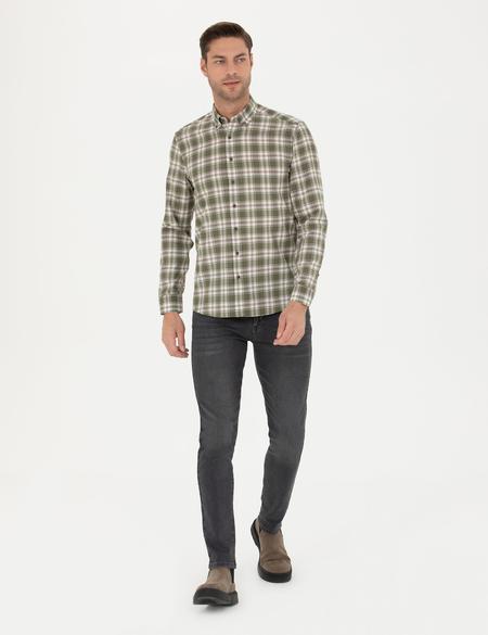 Haki Slim Fit Uzun Kollu Gömlek - 50277446026
