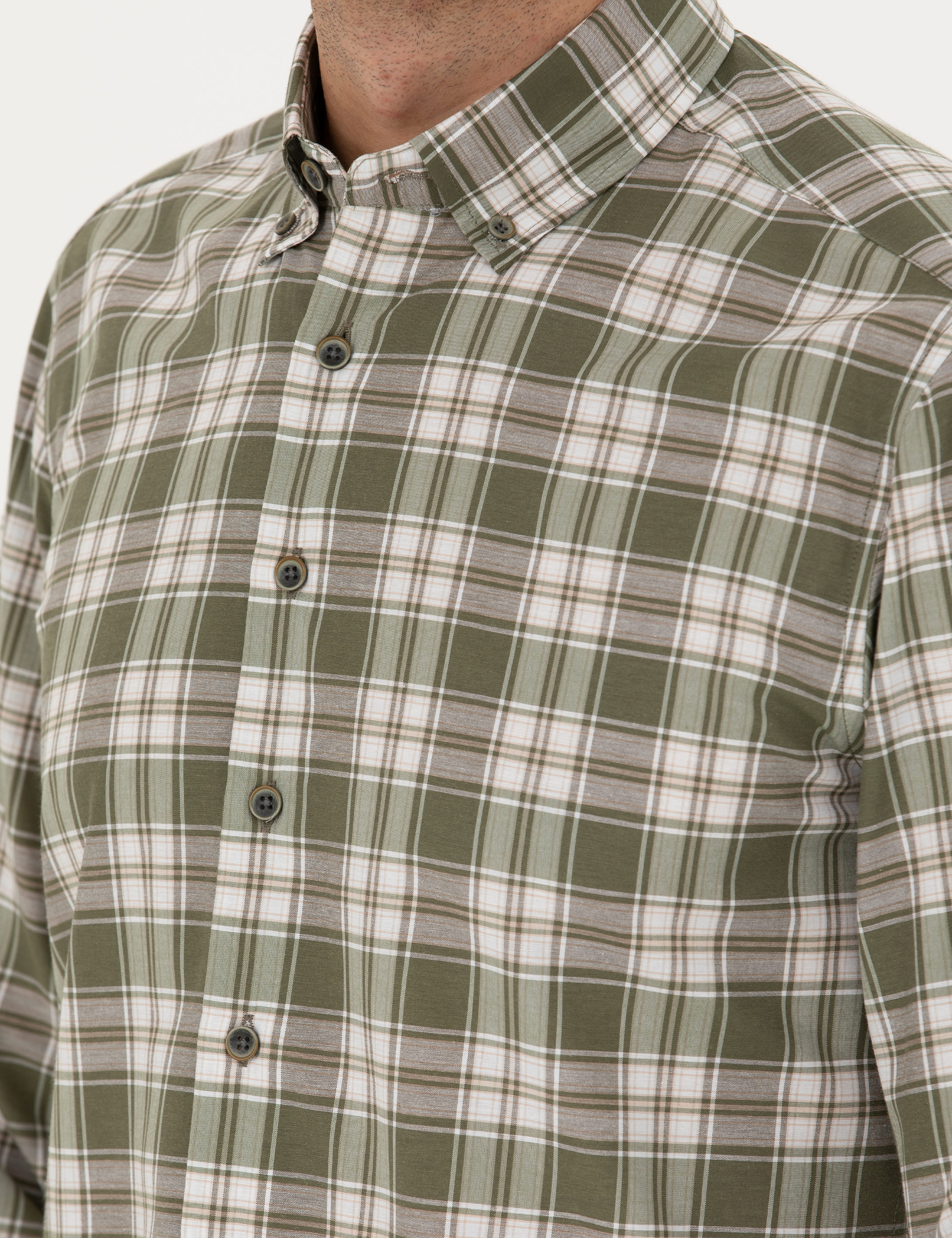 Haki Slim Fit Uzun Kollu Gömlek - Image 7