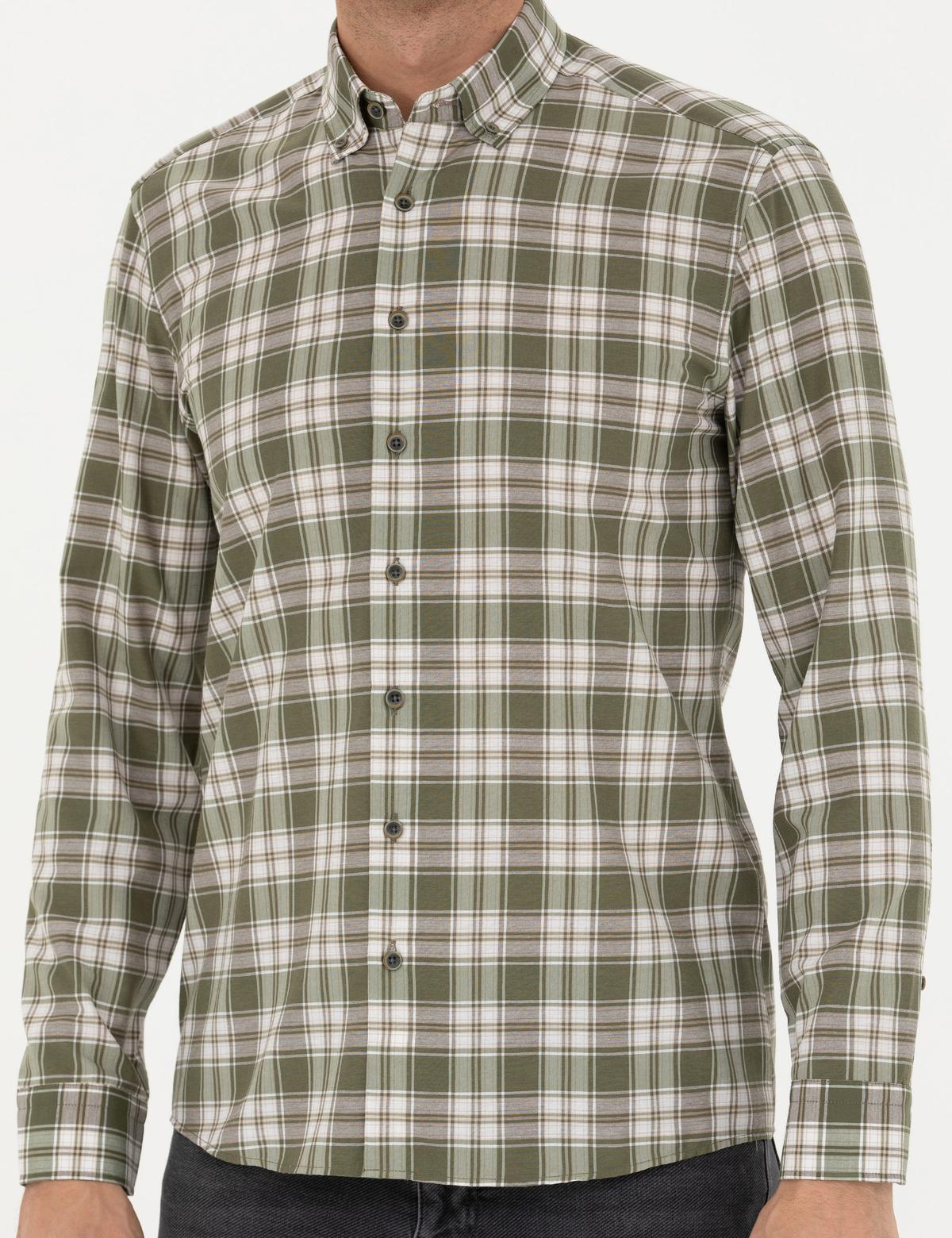 Haki Slim Fit Uzun Kollu Gömlek - 50277446026