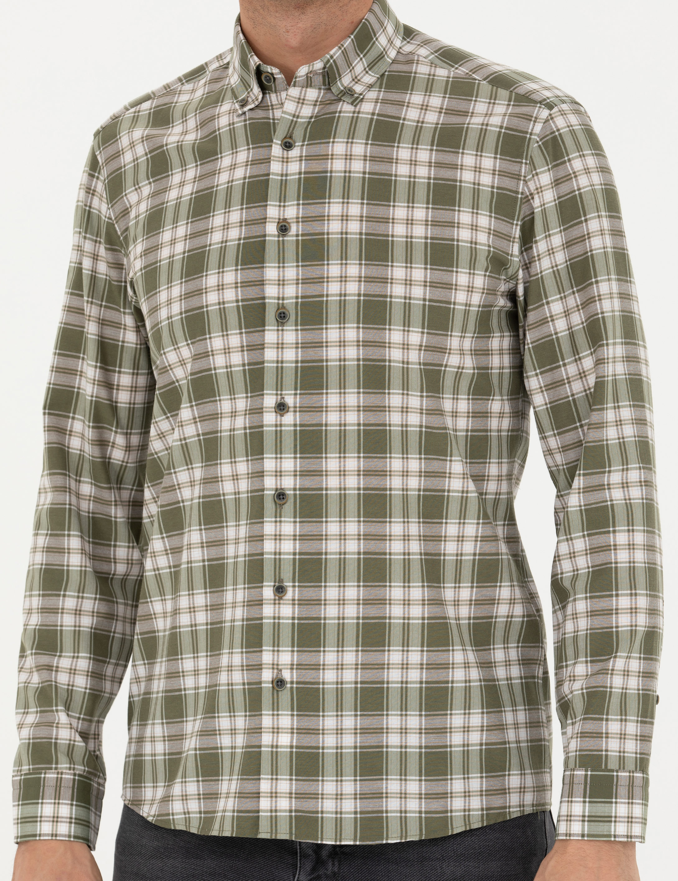 Haki Slim Fit Uzun Kollu Gömlek - Image 6
