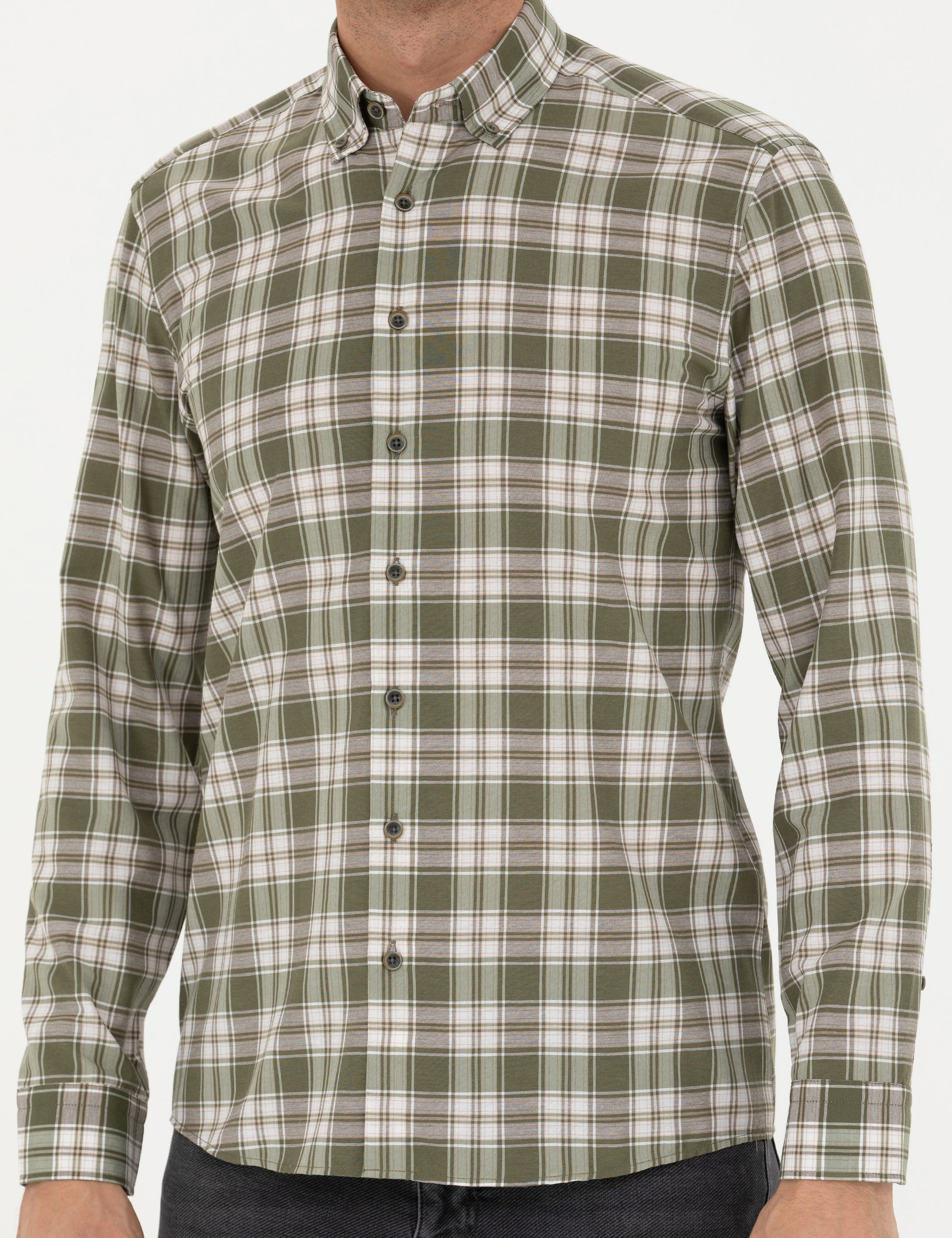 Haki Slim Fit Uzun Kollu Gömlek