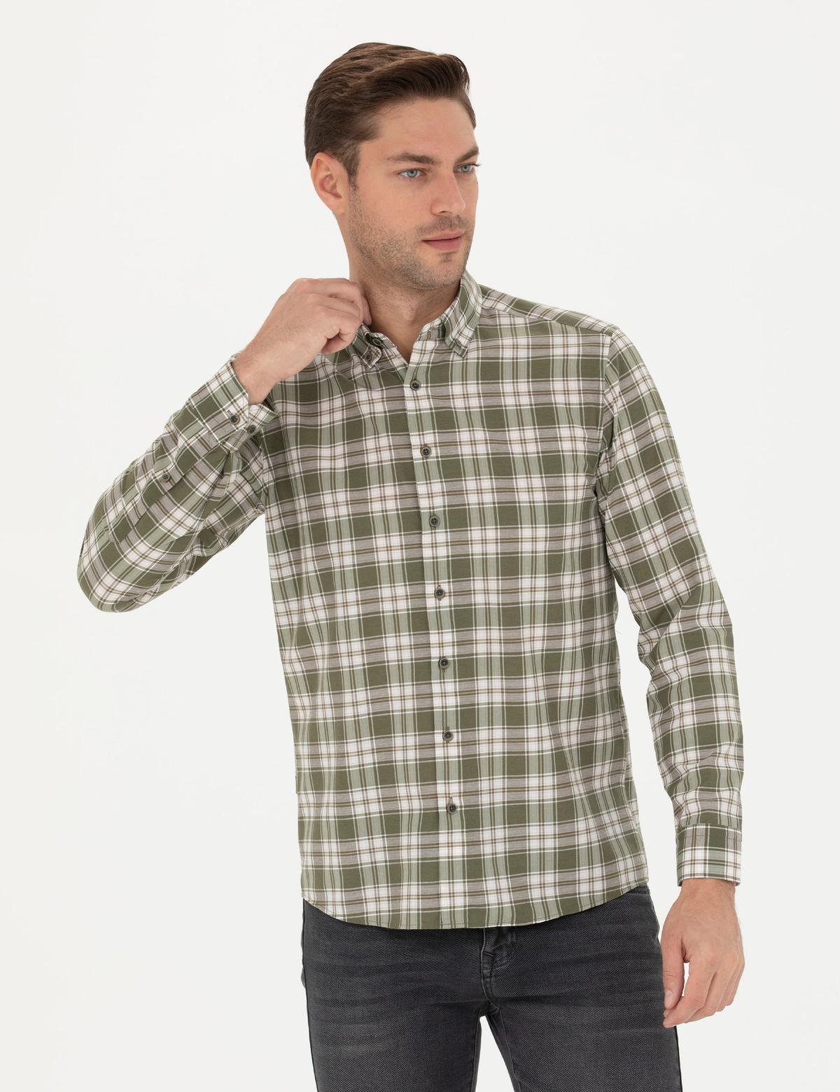 Haki Slim Fit Uzun Kollu Gömlek