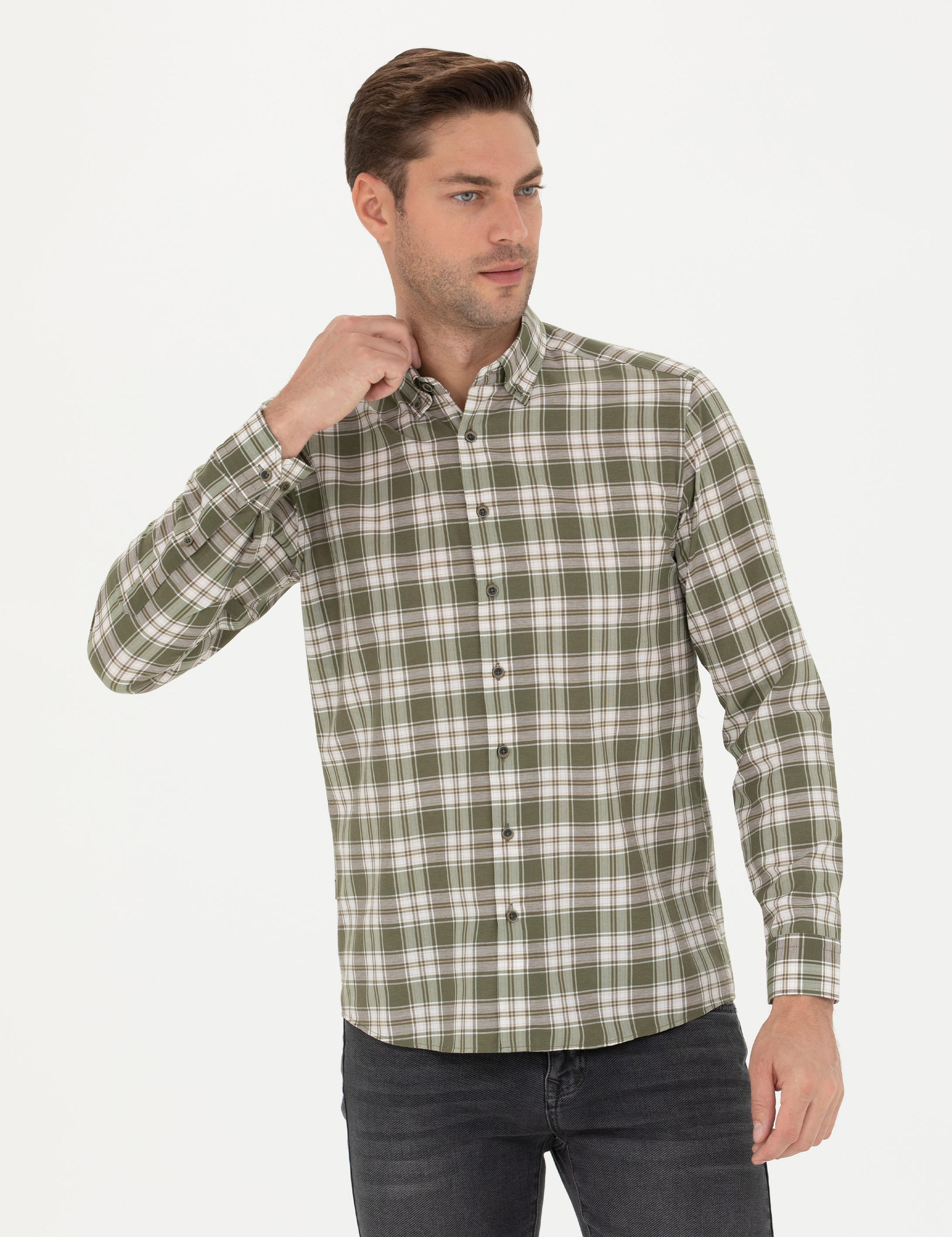 Haki Slim Fit Uzun Kollu Gömlek