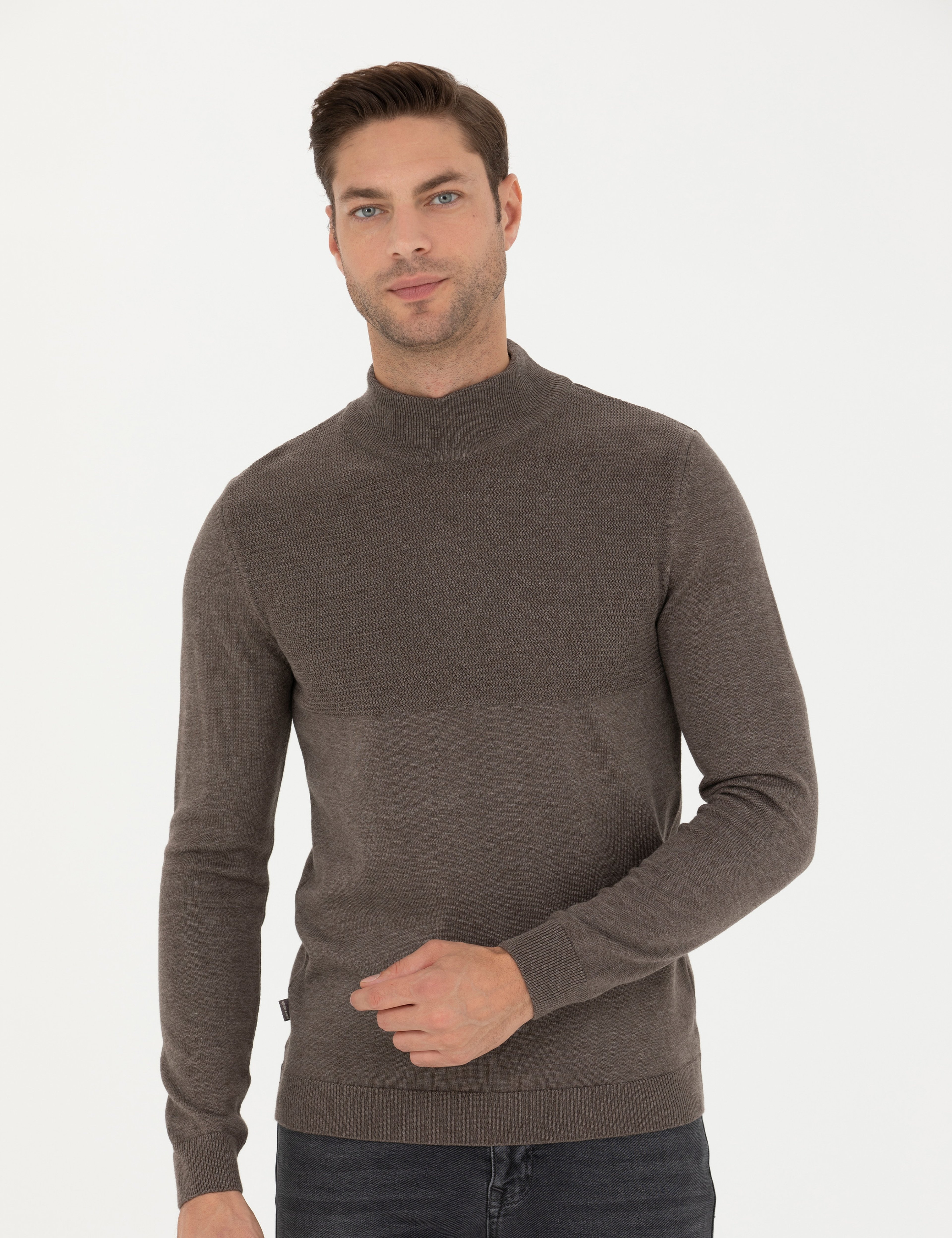 Vizon Melanj Slim Fit Yarım Balıkçı Yaka Triko Kazak - Image 3