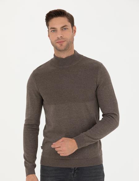 Vizon Melanj Slim Fit Yarım Balıkçı Yaka Triko Kazak - 50281844013