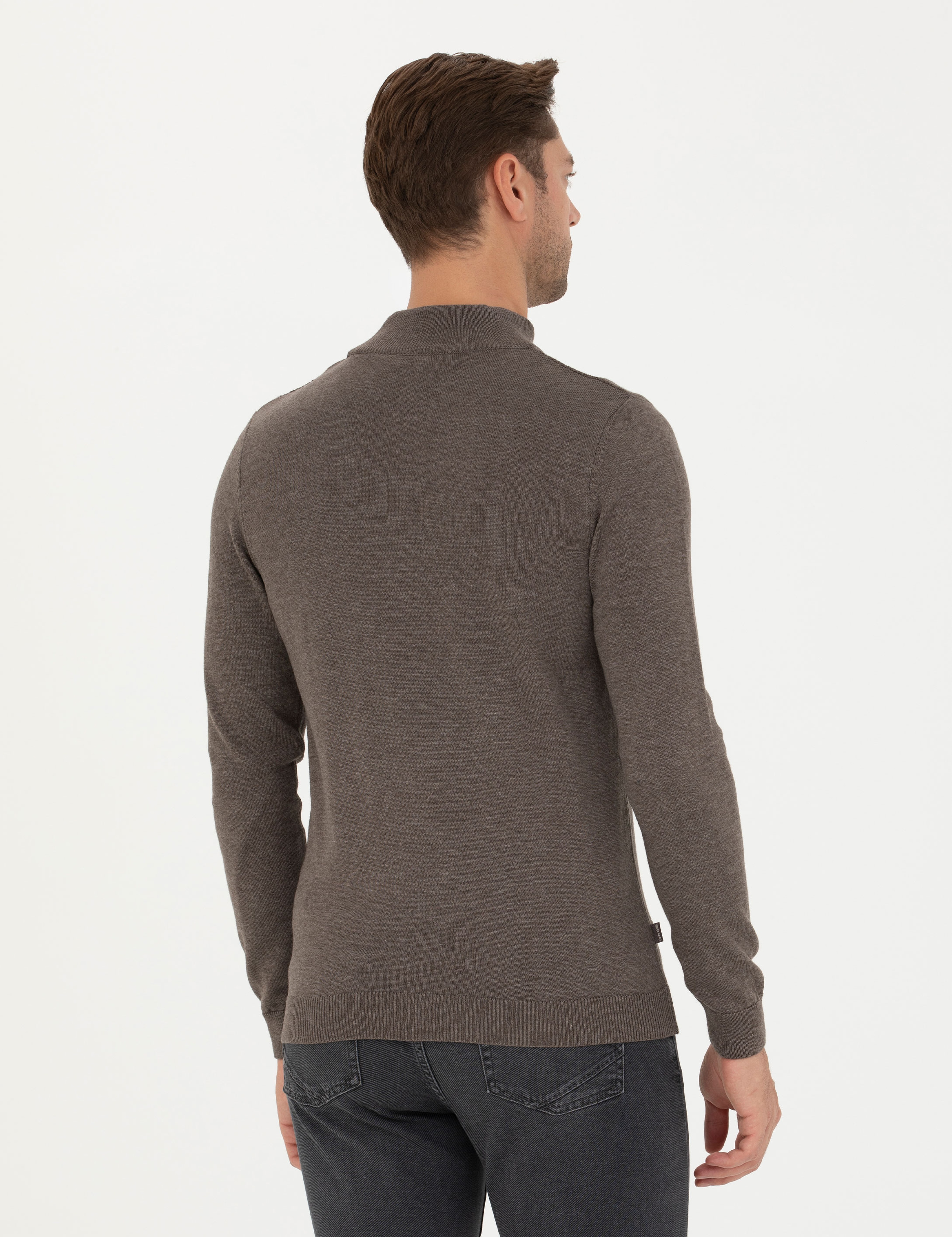 Vizon Melanj Slim Fit Yarım Balıkçı Yaka Triko Kazak - Image 5