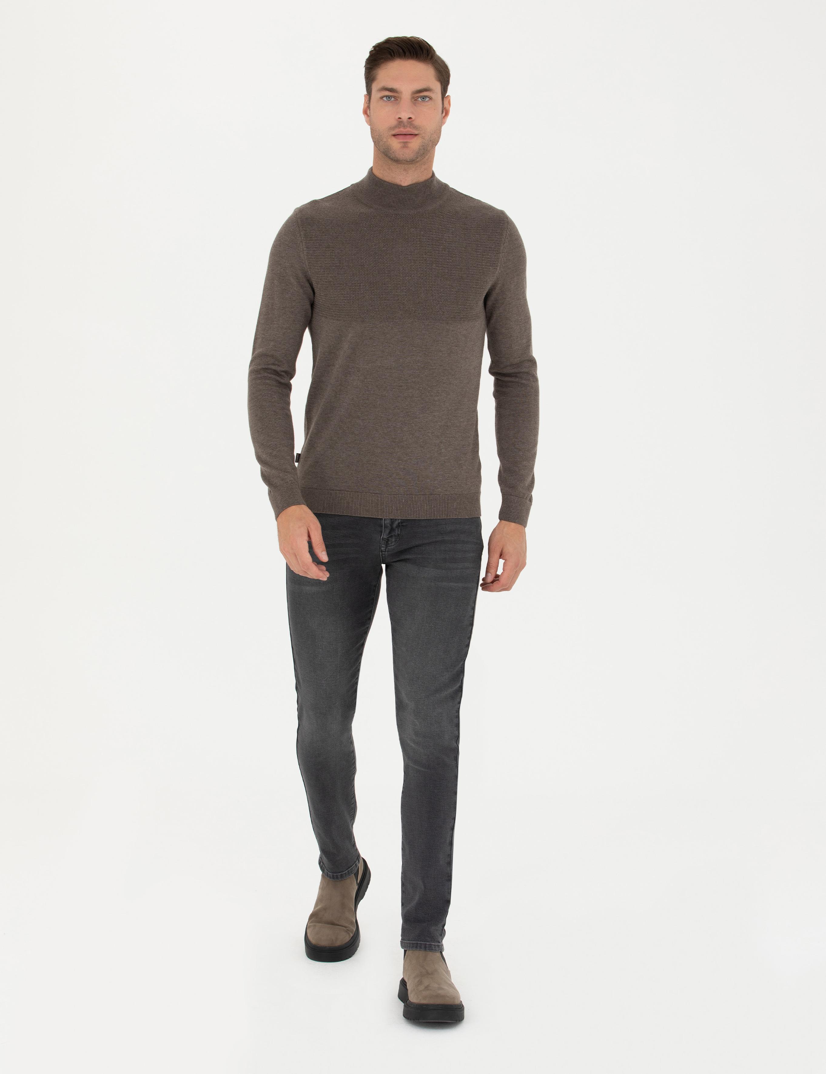 Vizon Melanj Slim Fit Yarım Balıkçı Yaka Triko Kazak