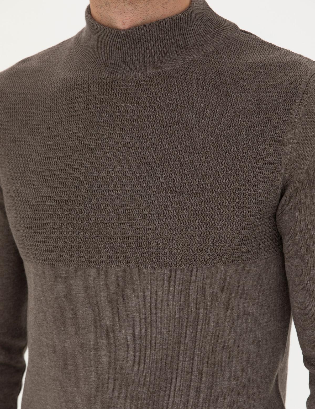 Vizon Melanj Slim Fit Yarım Balıkçı Yaka Triko Kazak - 50281844013