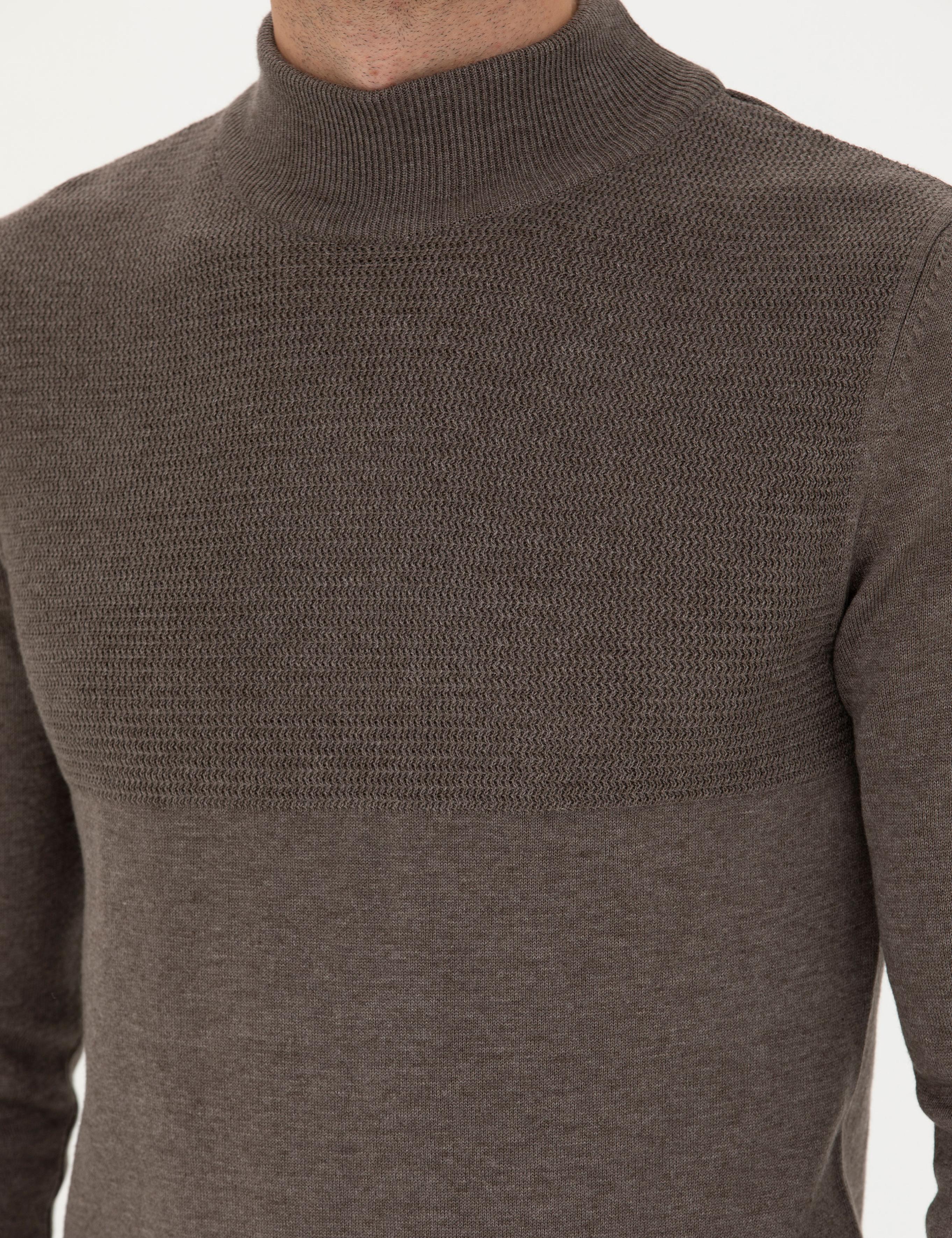 Vizon Melanj Slim Fit Yarım Balıkçı Yaka Triko Kazak