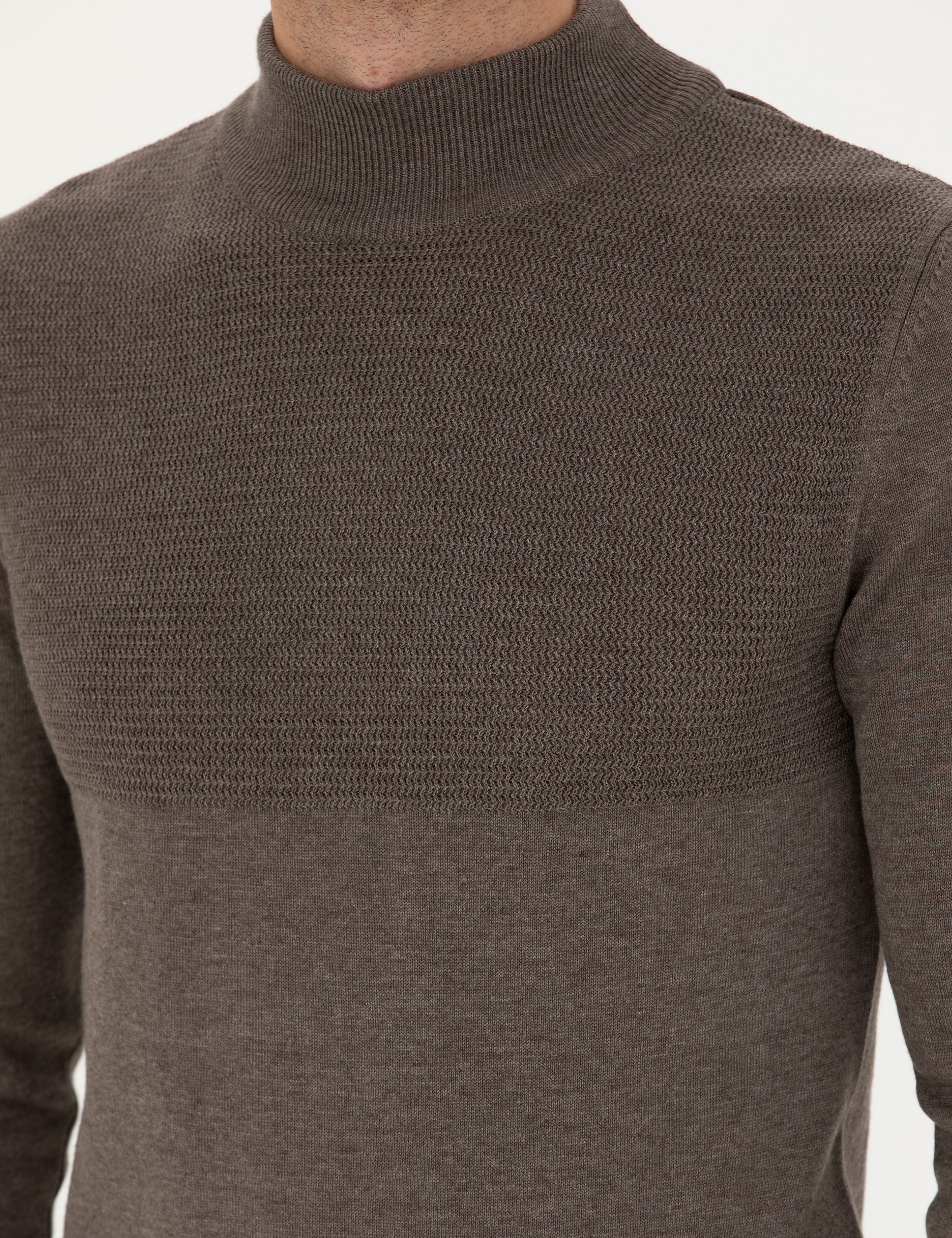 Vizon Melanj Slim Fit Yarım Balıkçı Yaka Triko Kazak